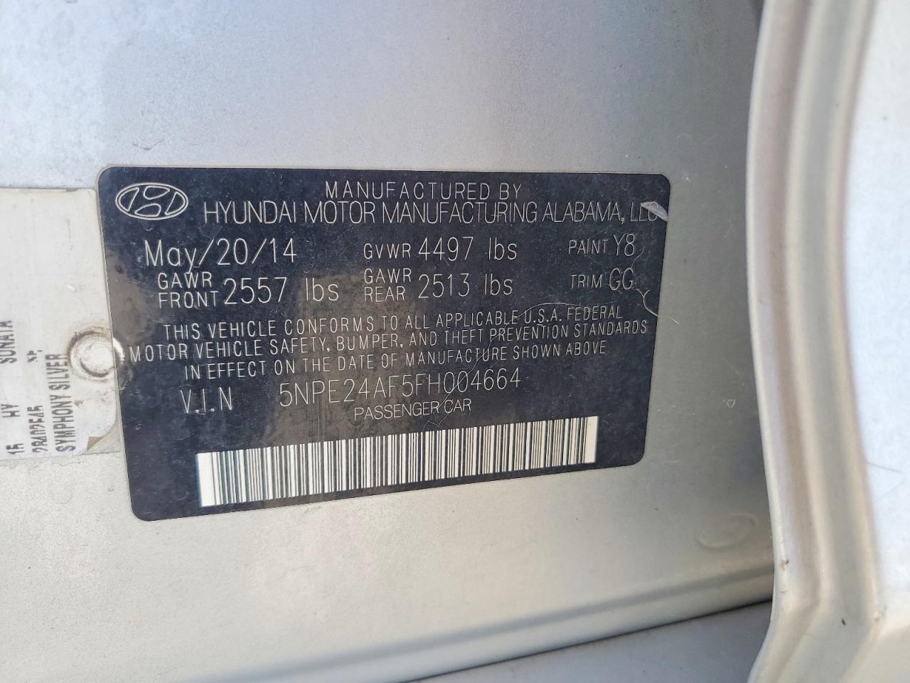 2015 Hyundai Sonata Se Silver vin: 5NPE24AF5FH004664