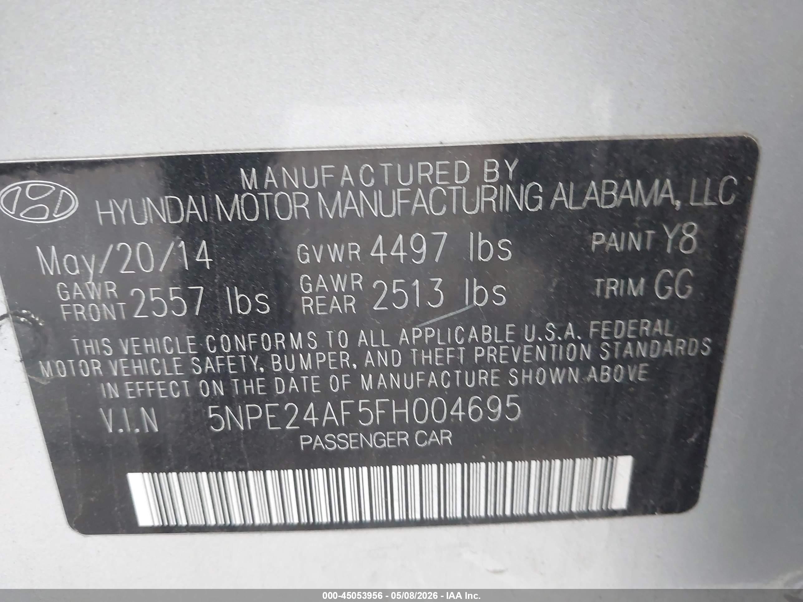 2015 Hyundai Sonata Se Silver vin: 5NPE24AF5FH004695