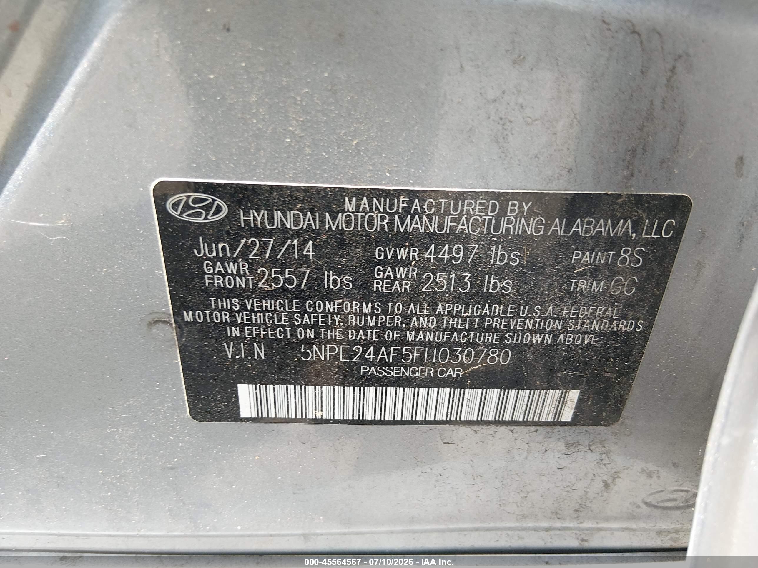 2015 Hyundai Sonata Se Gray vin: 5NPE24AF5FH030780
