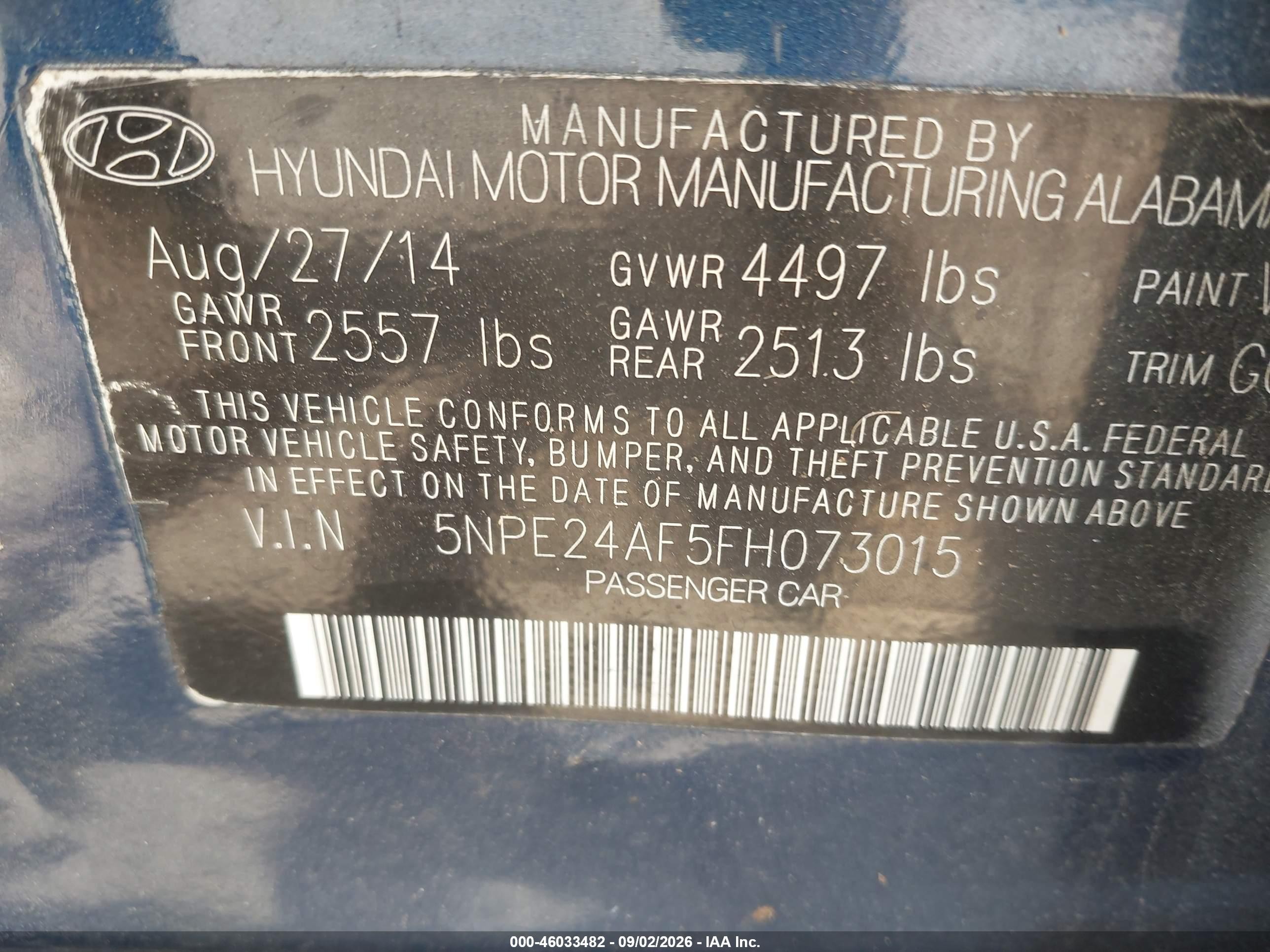 2015 Hyundai Sonata Se Blue vin: 5NPE24AF5FH073015