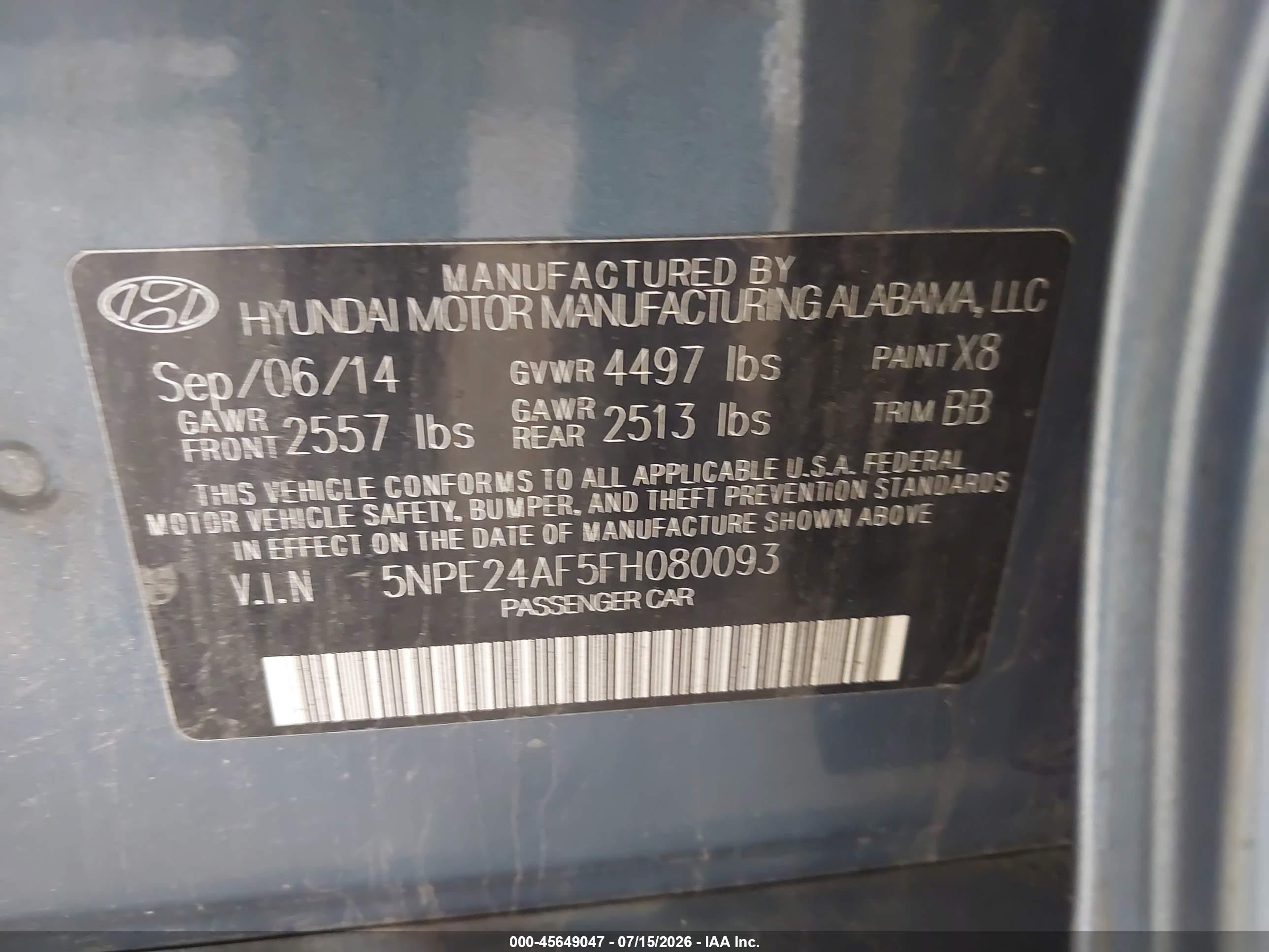 2015 Hyundai Sonata Se Blue vin: 5NPE24AF5FH080093