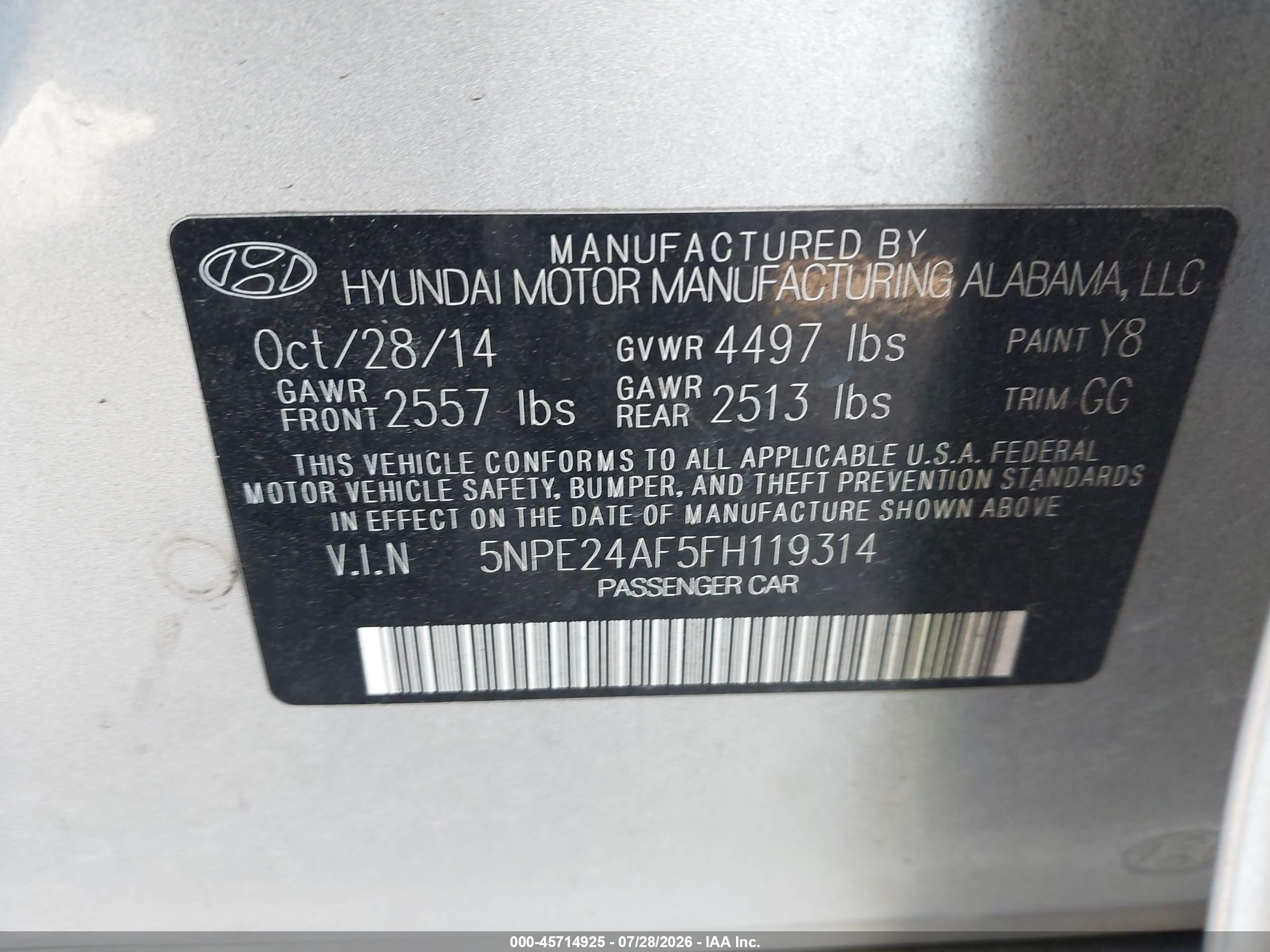 2015 Hyundai Sonata Se Gray vin: 5NPE24AF5FH119314