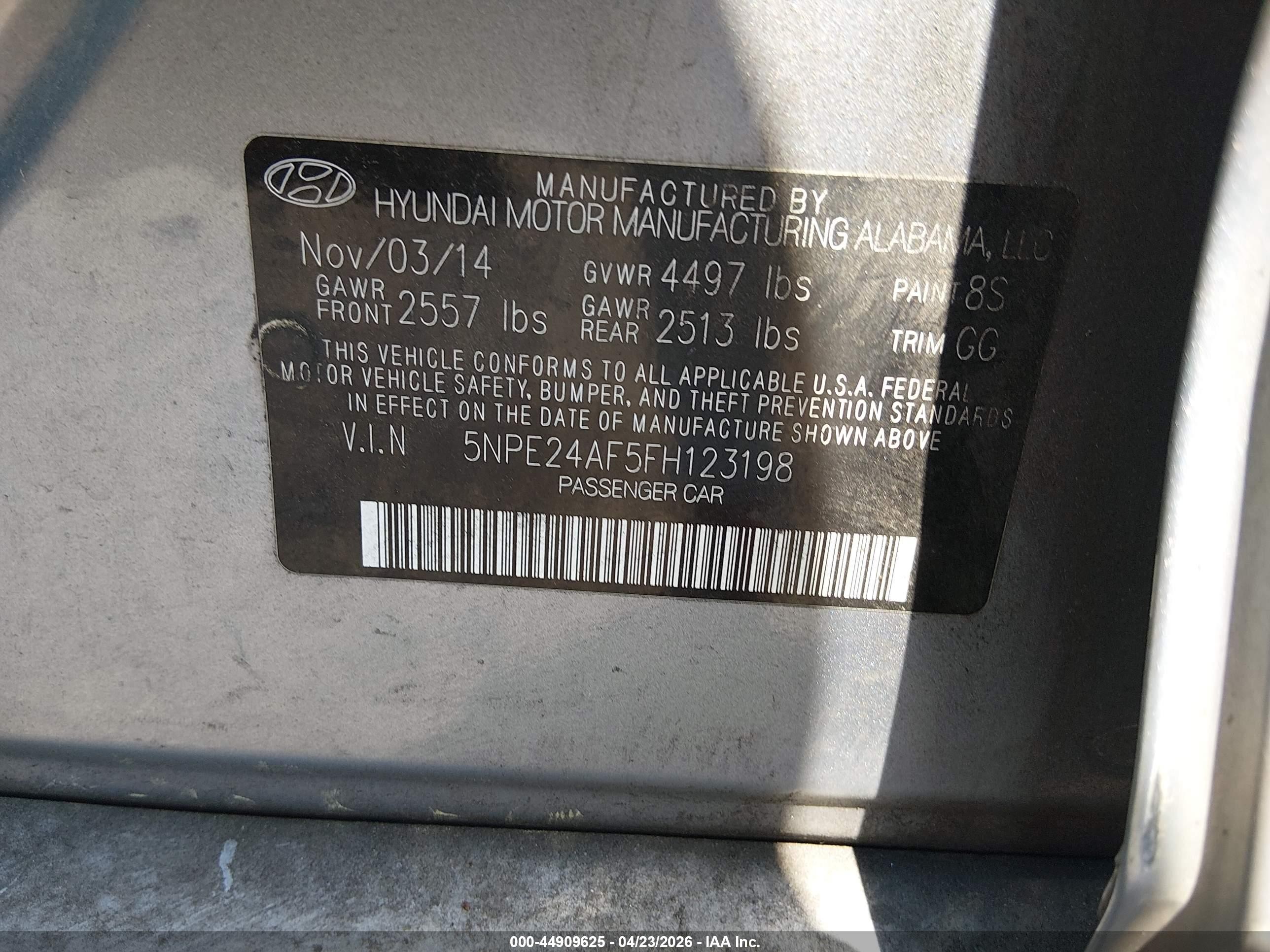 2015 Hyundai Sonata Se Gray vin: 5NPE24AF5FH123198