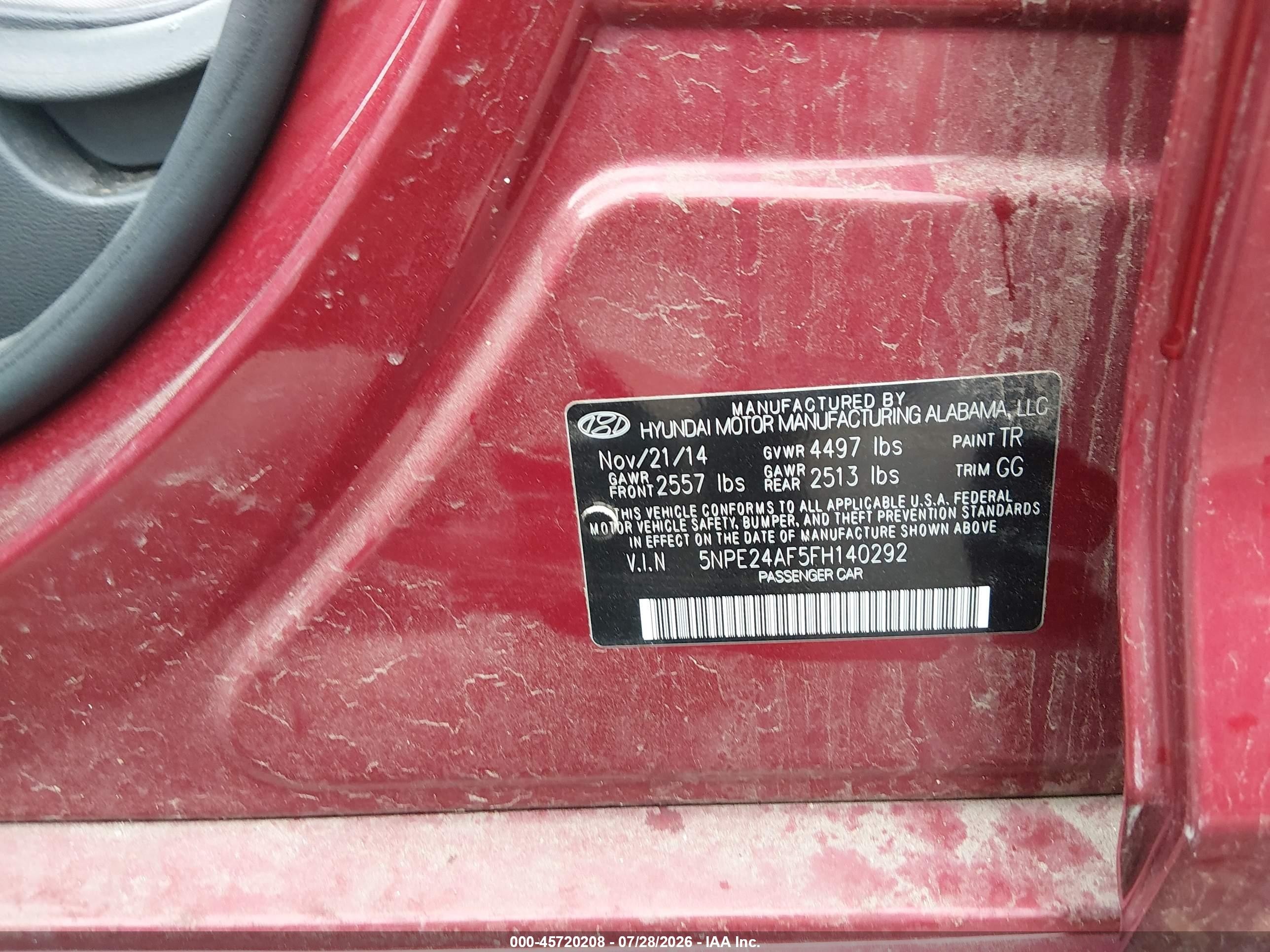 2015 Hyundai Sonata Se Red vin: 5NPE24AF5FH140292