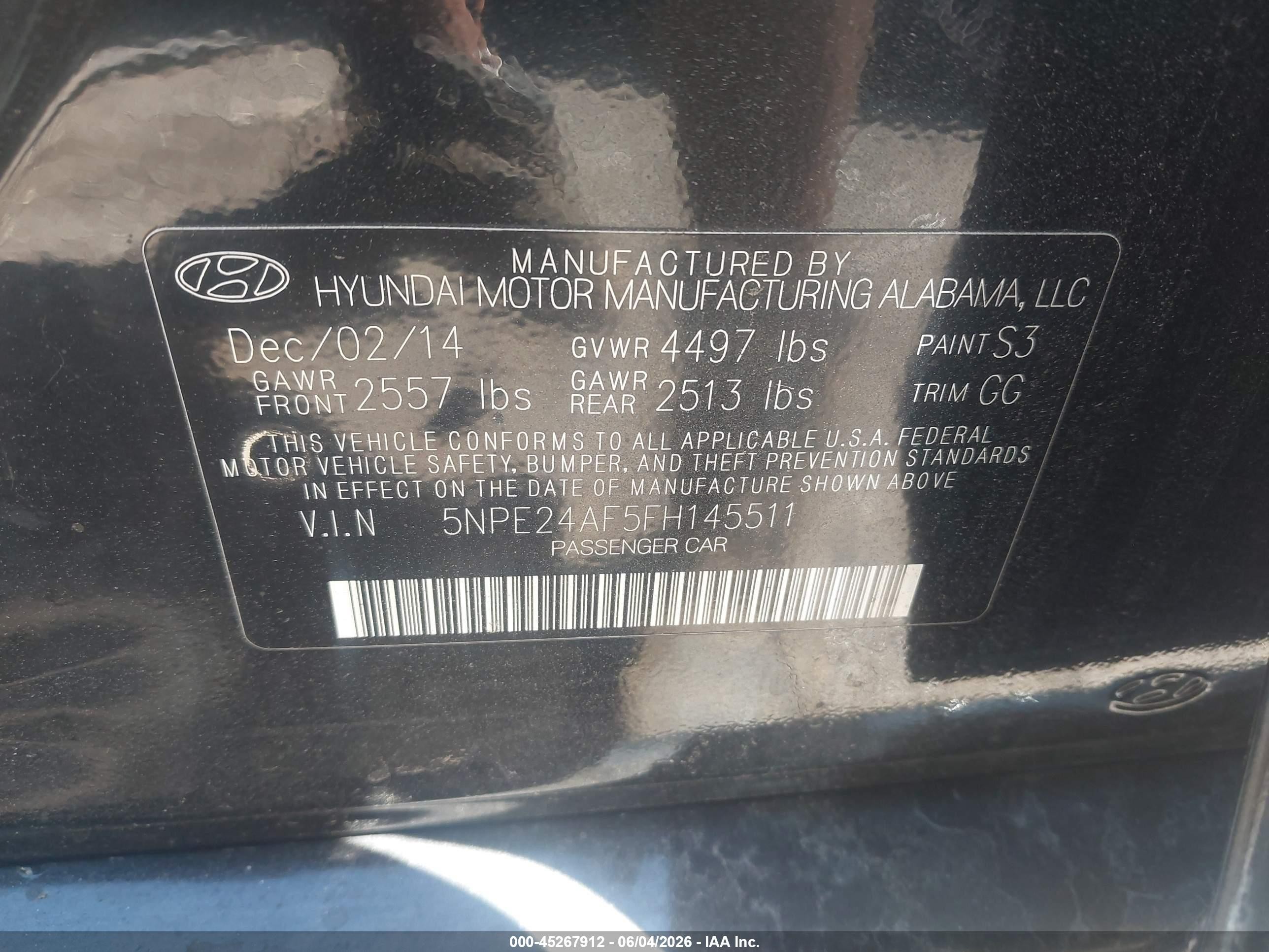 2015 Hyundai Sonata Se Black vin: 5NPE24AF5FH145511