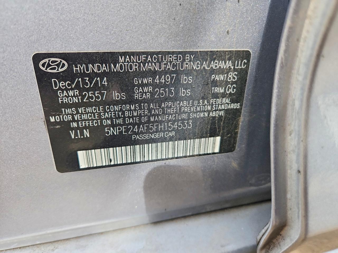 2015 Hyundai Sonata Se Silver vin: 5NPE24AF5FH154533