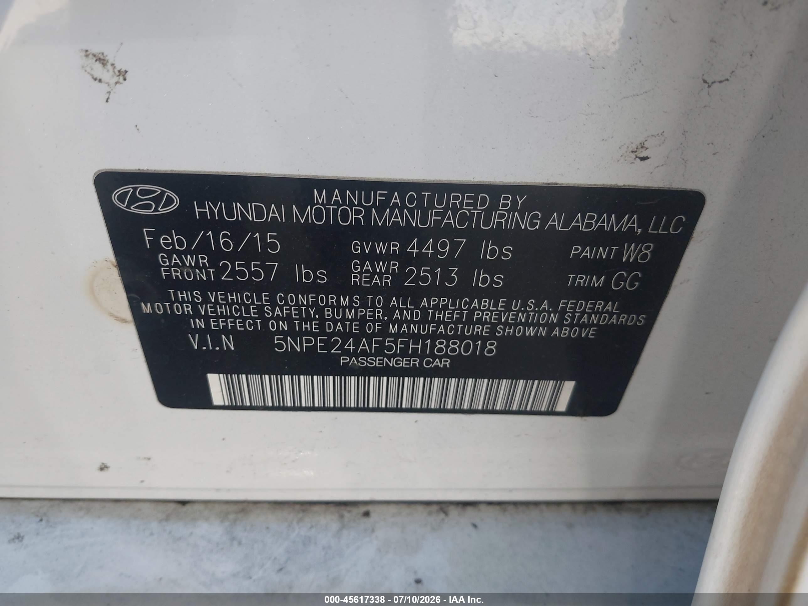 2015 Hyundai Sonata Se White vin: 5NPE24AF5FH188018