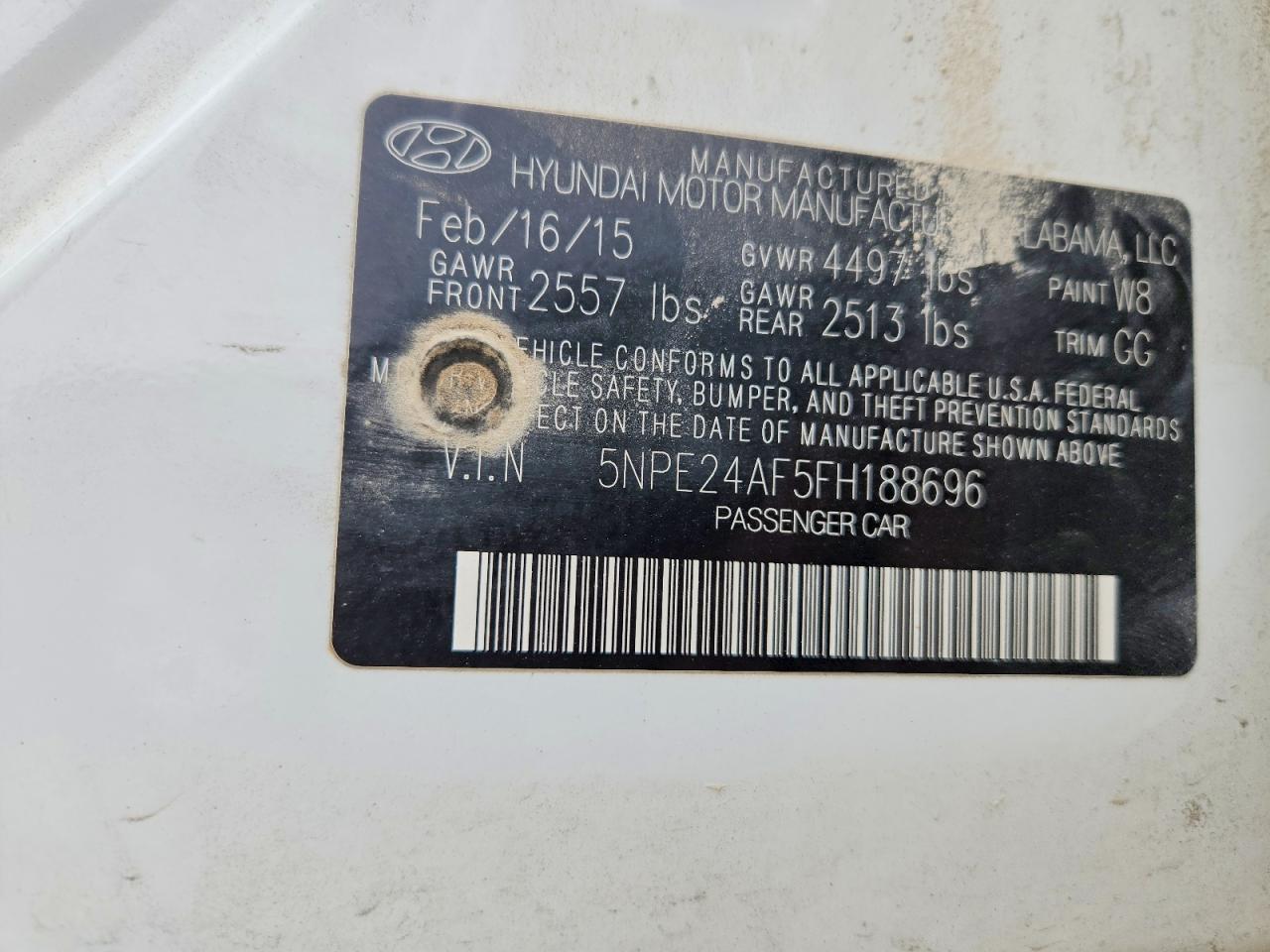 2015 Hyundai Sonata Se White vin: 5NPE24AF5FH188696
