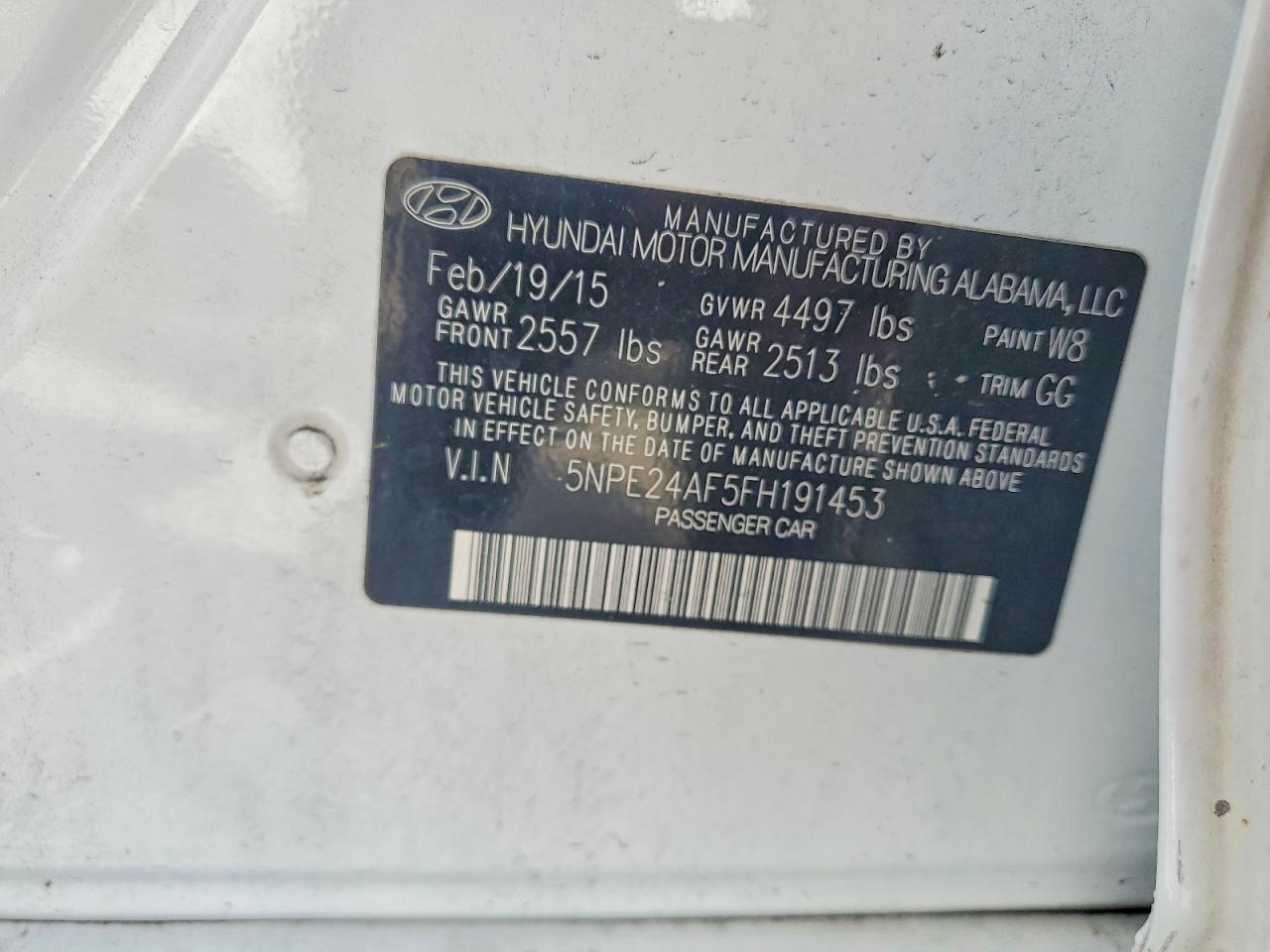 2015 Hyundai Sonata Se White vin: 5NPE24AF5FH191453