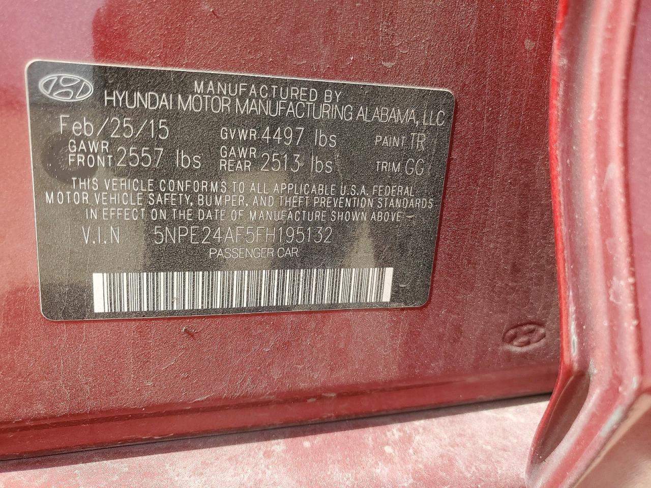 2015 Hyundai Sonata Se Red vin: 5NPE24AF5FH195132