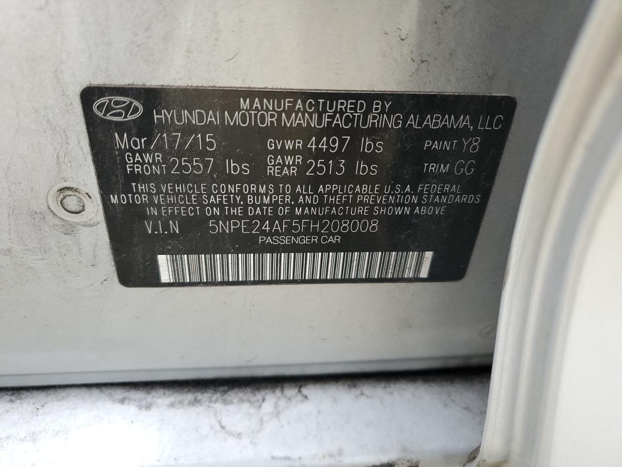 2015 Hyundai Sonata Se Silver vin: 5NPE24AF5FH208008