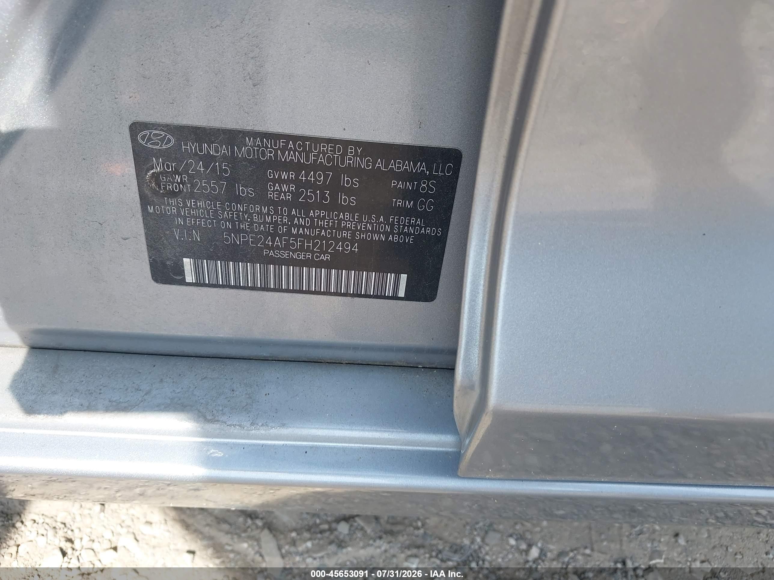 2015 Hyundai Sonata Se Silver vin: 5NPE24AF5FH212494