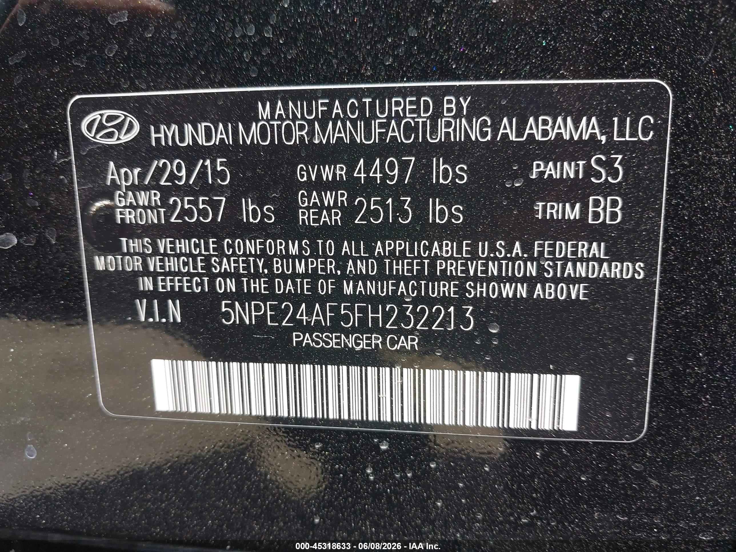 2015 Hyundai Sonata Se Black vin: 5NPE24AF5FH232213
