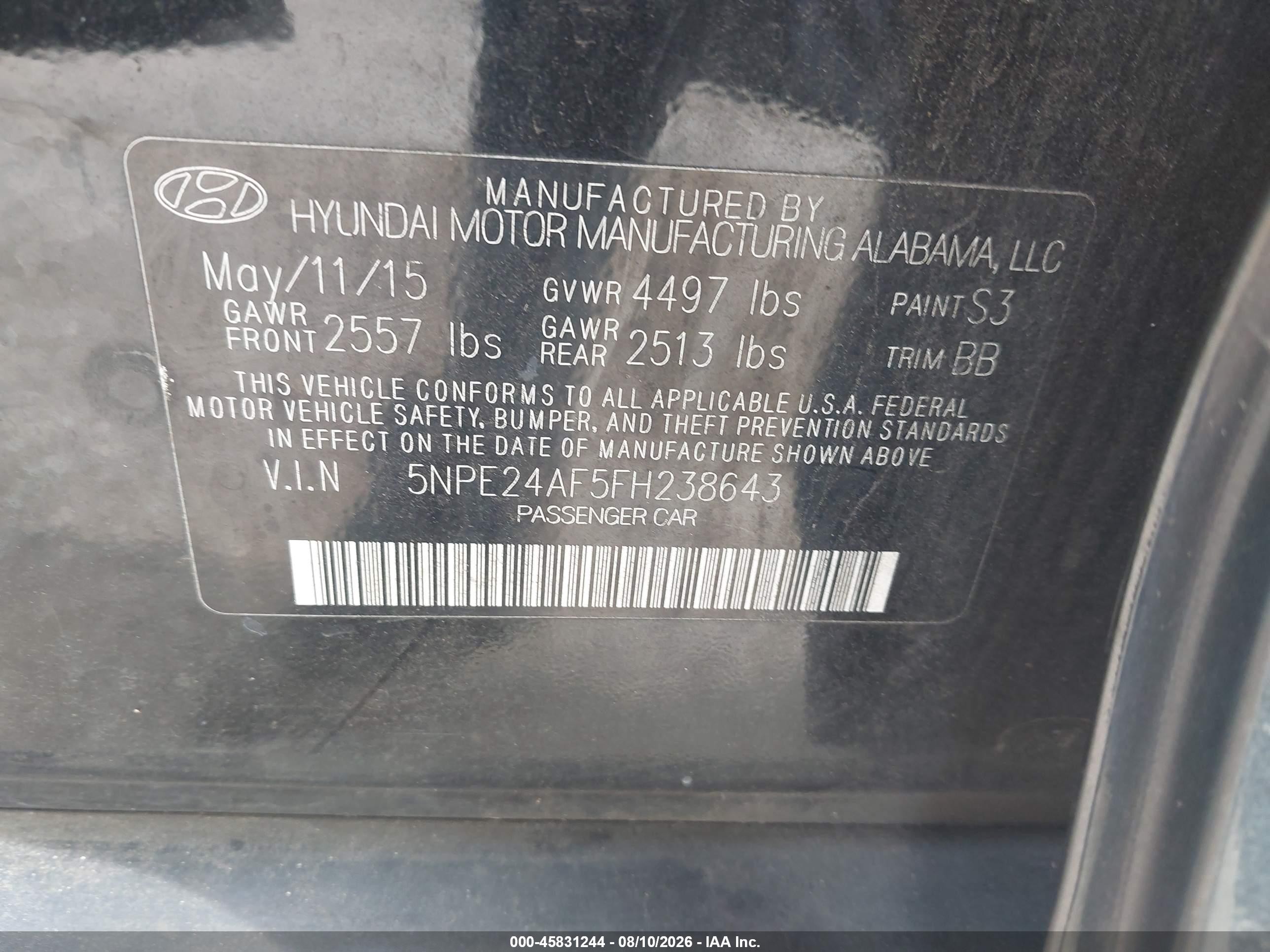 2015 Hyundai Sonata Se Black vin: 5NPE24AF5FH238643