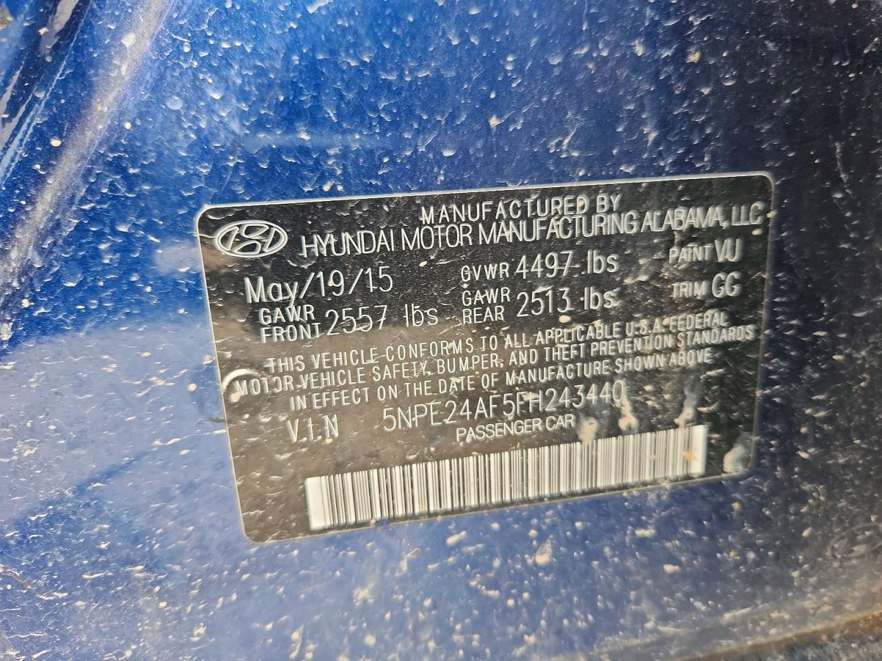 2015 Hyundai Sonata Se Blue vin: 5NPE24AF5FH243440