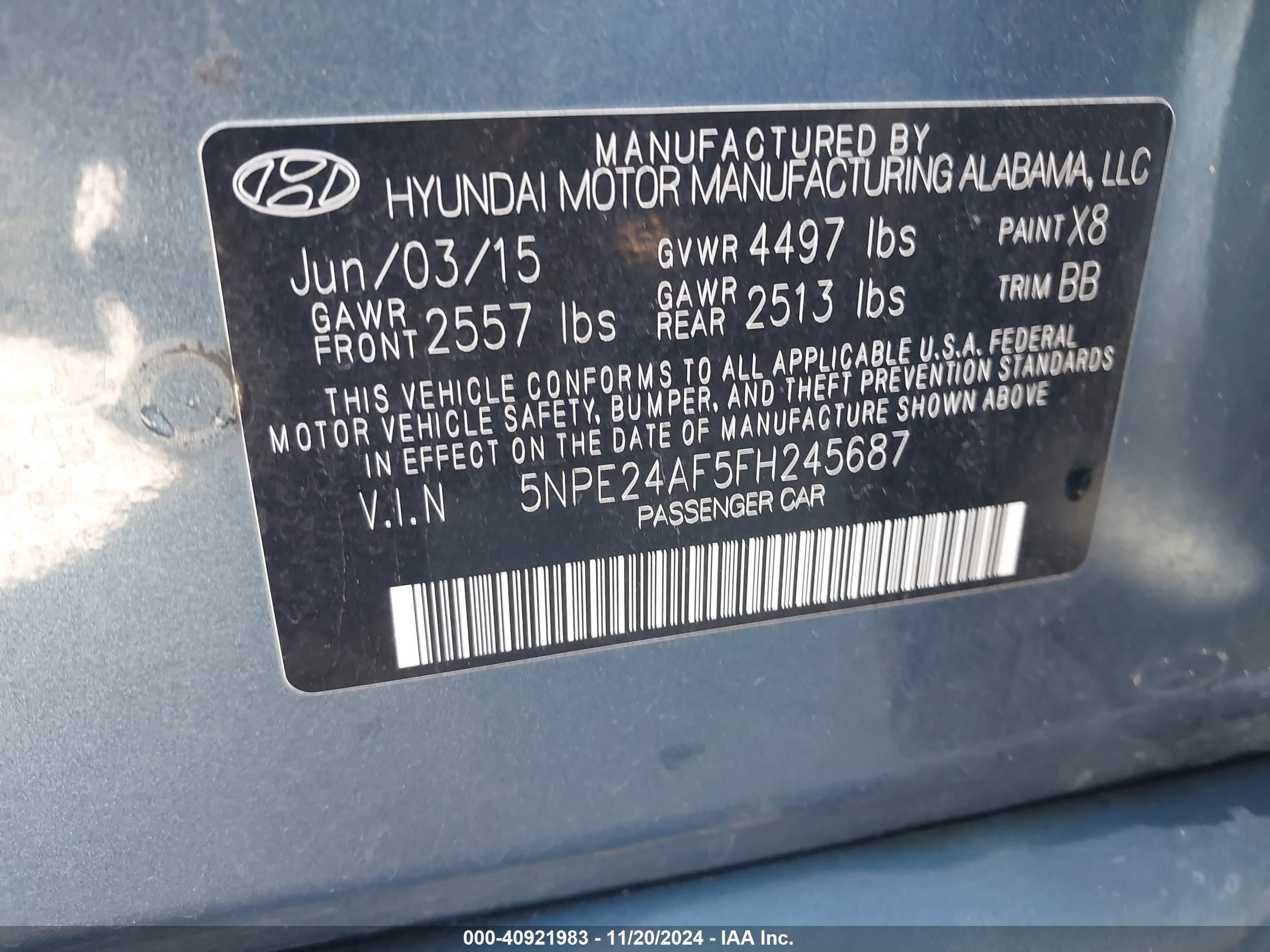 2015 Hyundai Sonata Se Blue vin: 5NPE24AF5FH245687