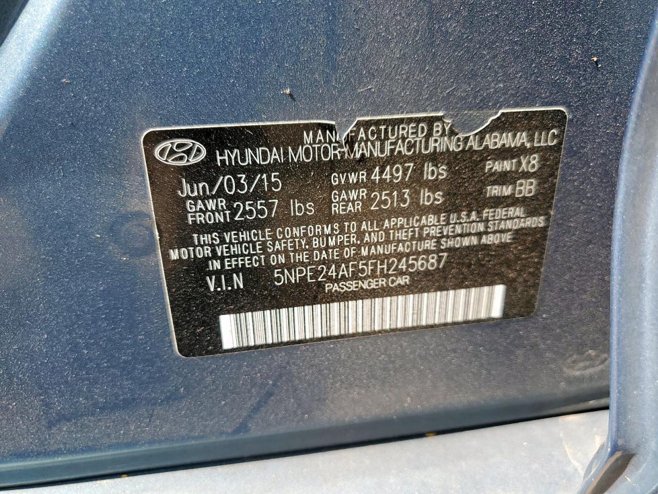 2015 Hyundai Sonata Se Blue vin: 5NPE24AF5FH245687