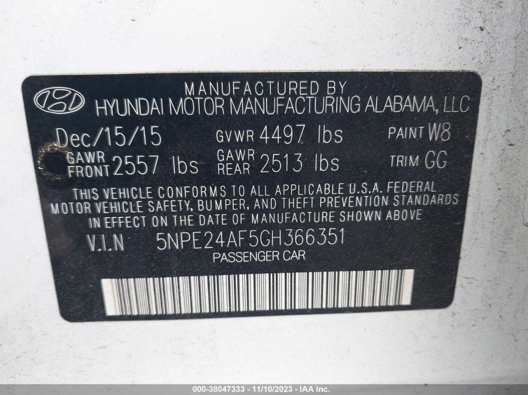 2016 Hyundai Sonata Se White vin: 5NPE24AF5GH366351
