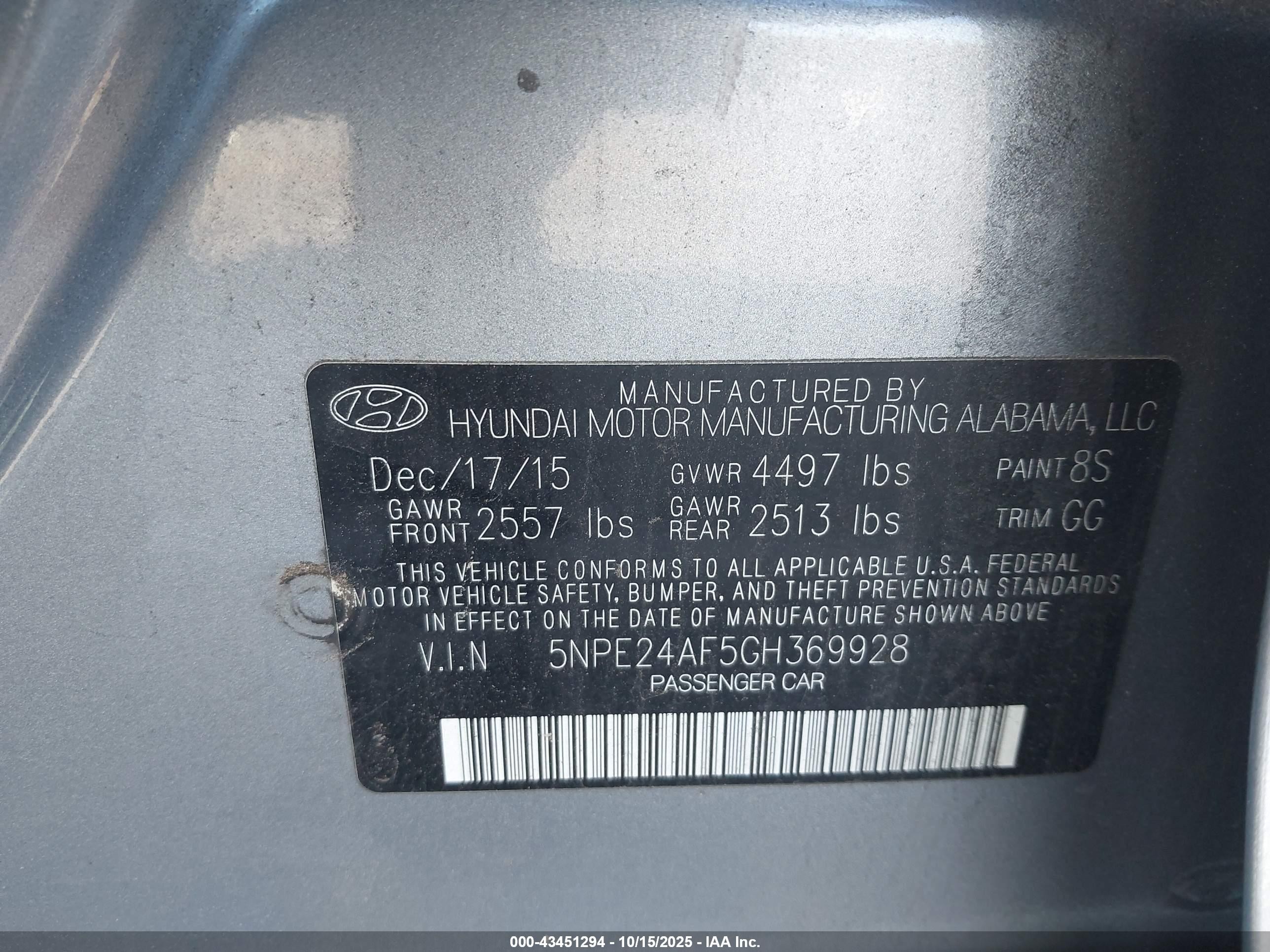 2016 Hyundai Sonata Se Gray vin: 5NPE24AF5GH369928