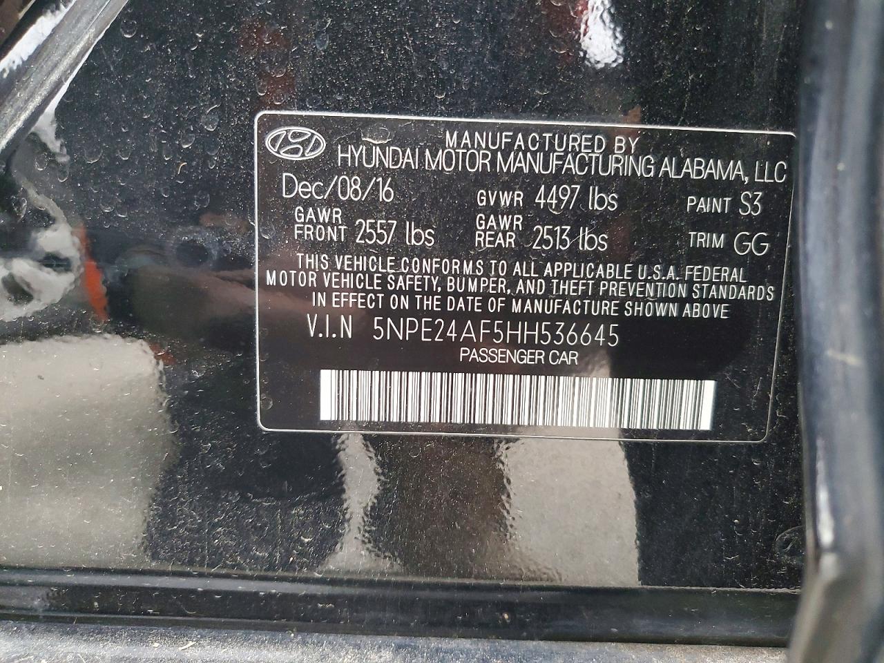 2017 Hyundai Sonata Base Black vin: 5NPE24AF5HH536645