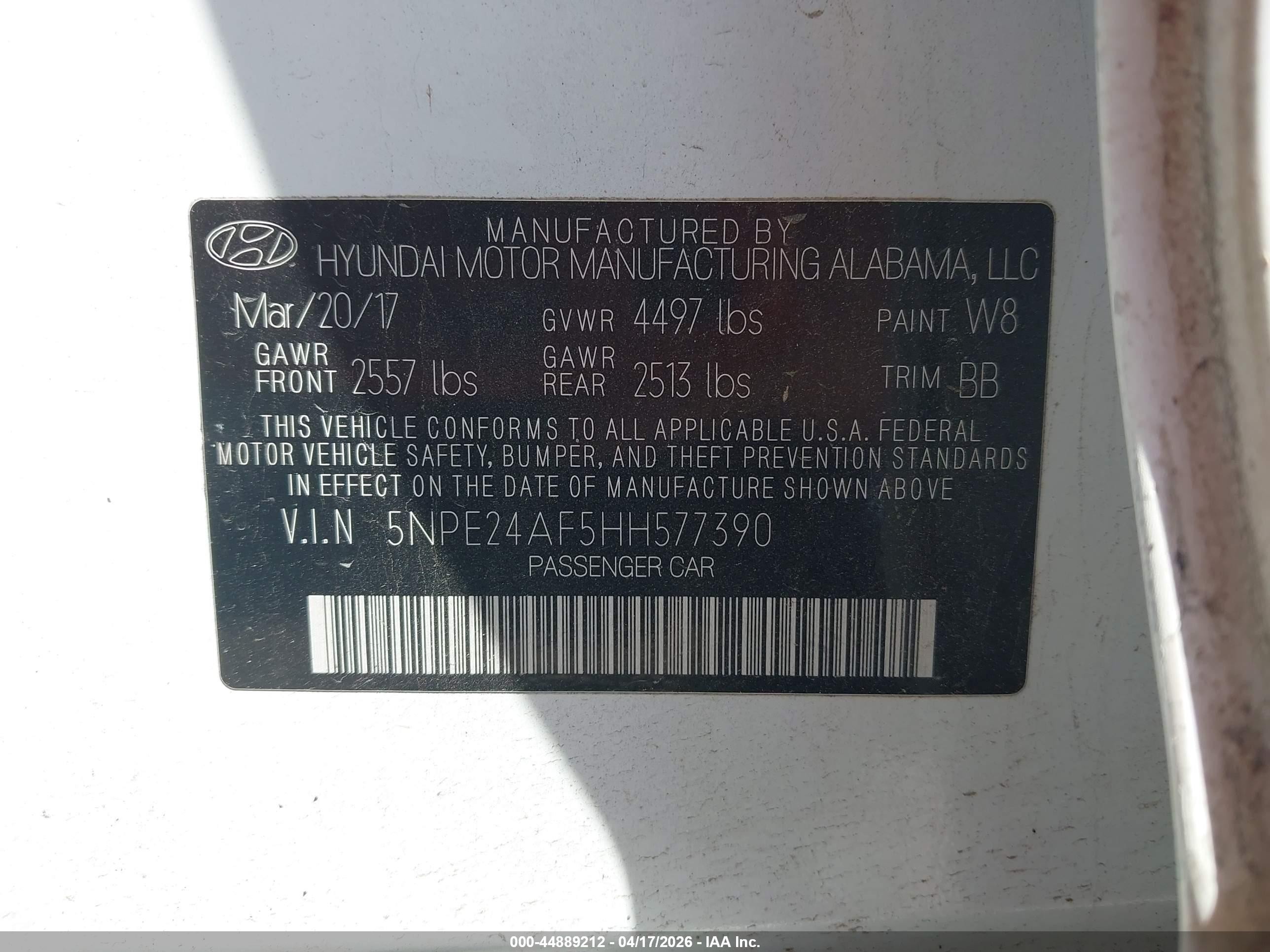 2017 Hyundai Sonata Se White vin: 5NPE24AF5HH577390
