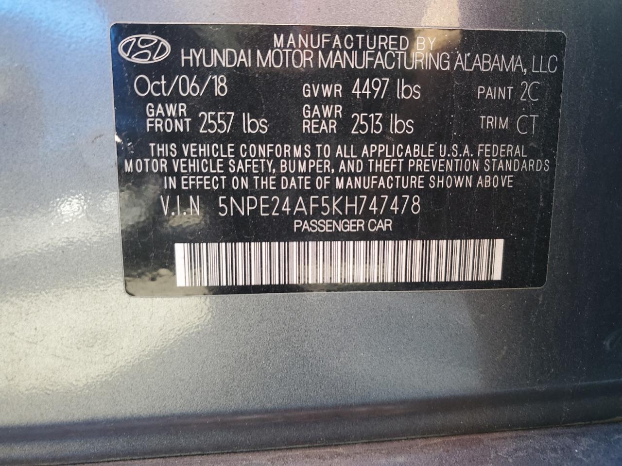 2019 Hyundai Sonata Se Серый vin: 5NPE24AF5KH747478