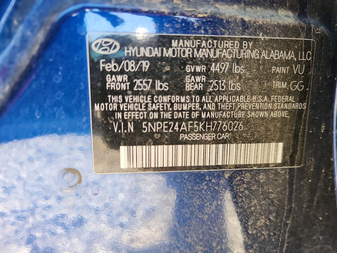 2019 Hyundai Sonata Se Blue vin: 5NPE24AF5KH776026