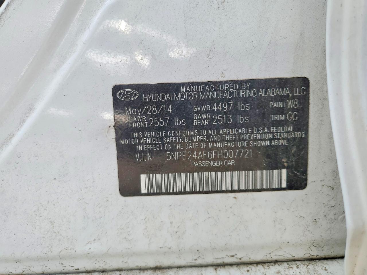 2015 Hyundai Sonata Se White vin: 5NPE24AF6FH007721