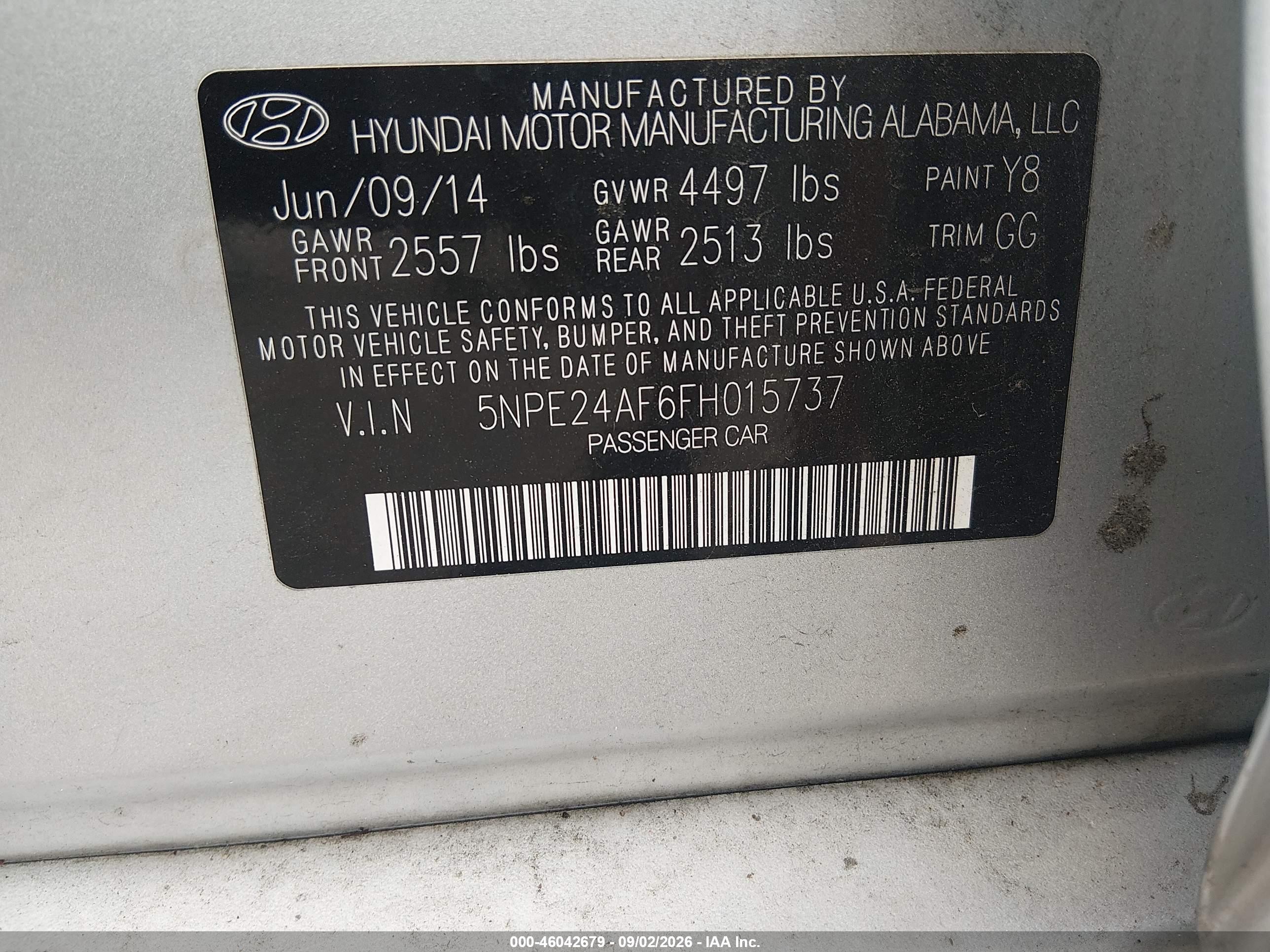 2015 Hyundai Sonata Se Silver vin: 5NPE24AF6FH015737