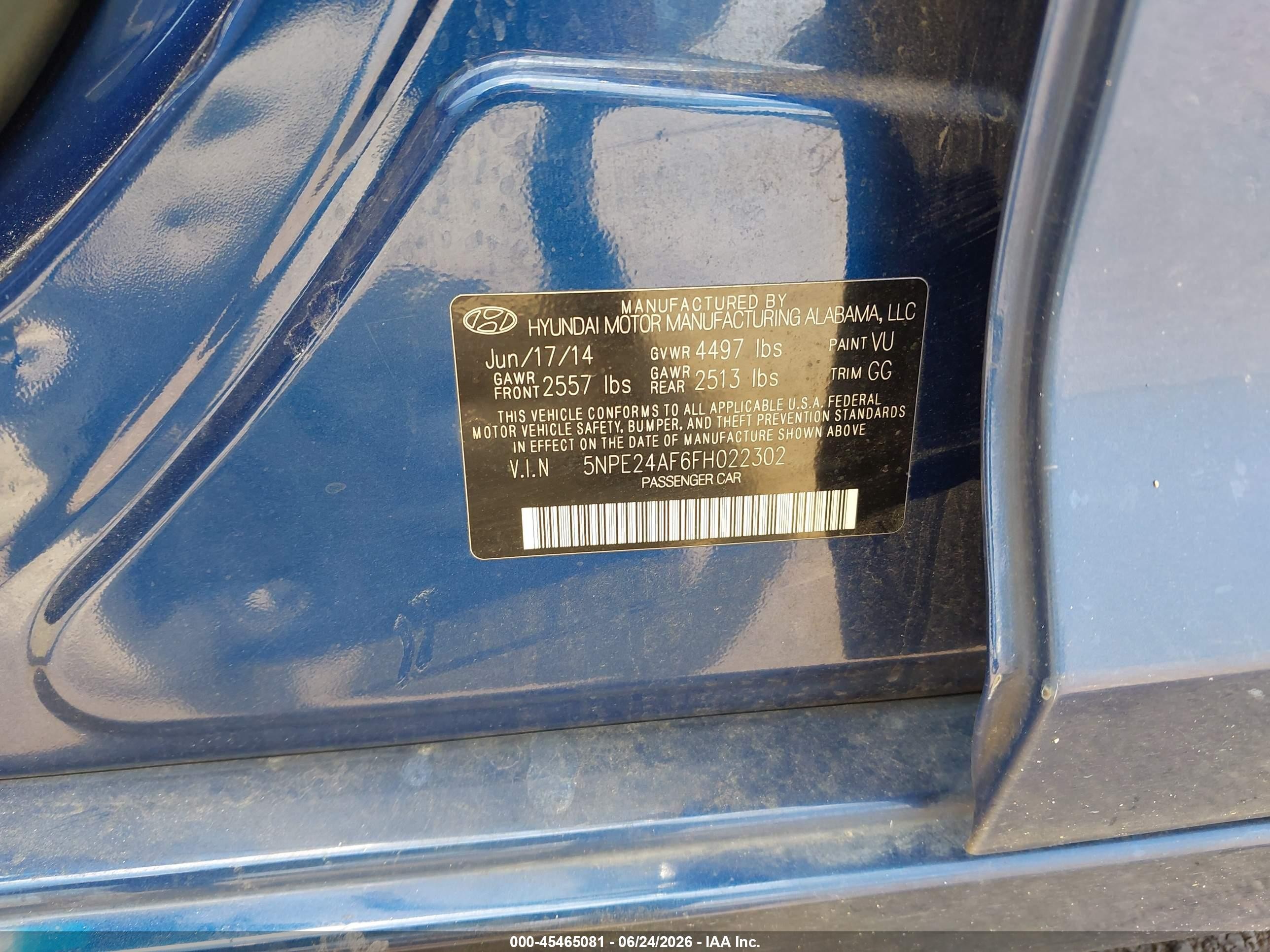2015 Hyundai Sonata Se Blue vin: 5NPE24AF6FH022302