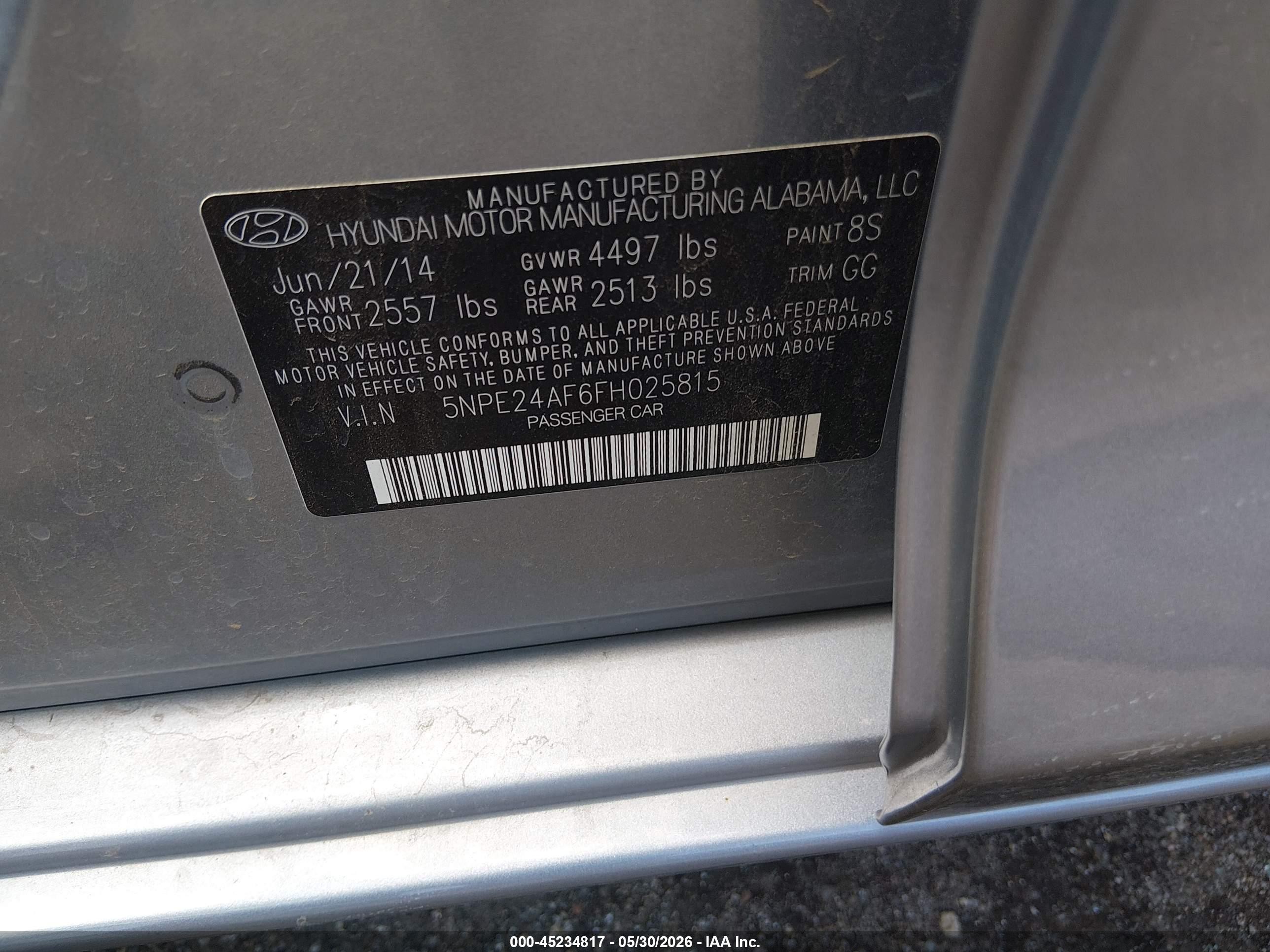 2015 Hyundai Sonata Se Silver vin: 5NPE24AF6FH025815