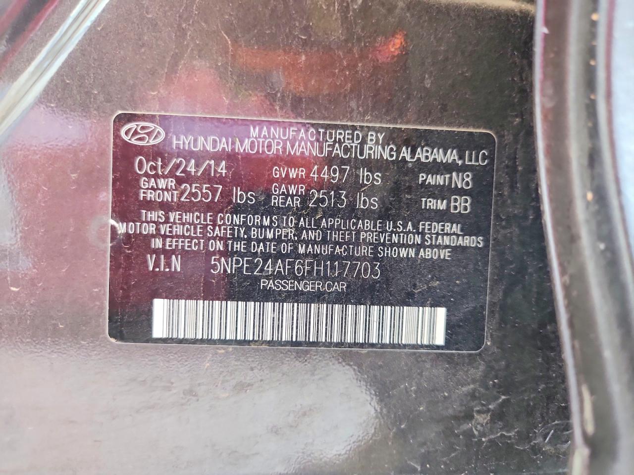 2015 Hyundai Sonata Se Угольный vin: 5NPE24AF6FH117703