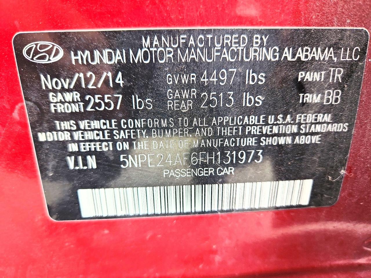 2015 Hyundai Sonata Se Red vin: 5NPE24AF6FH131973