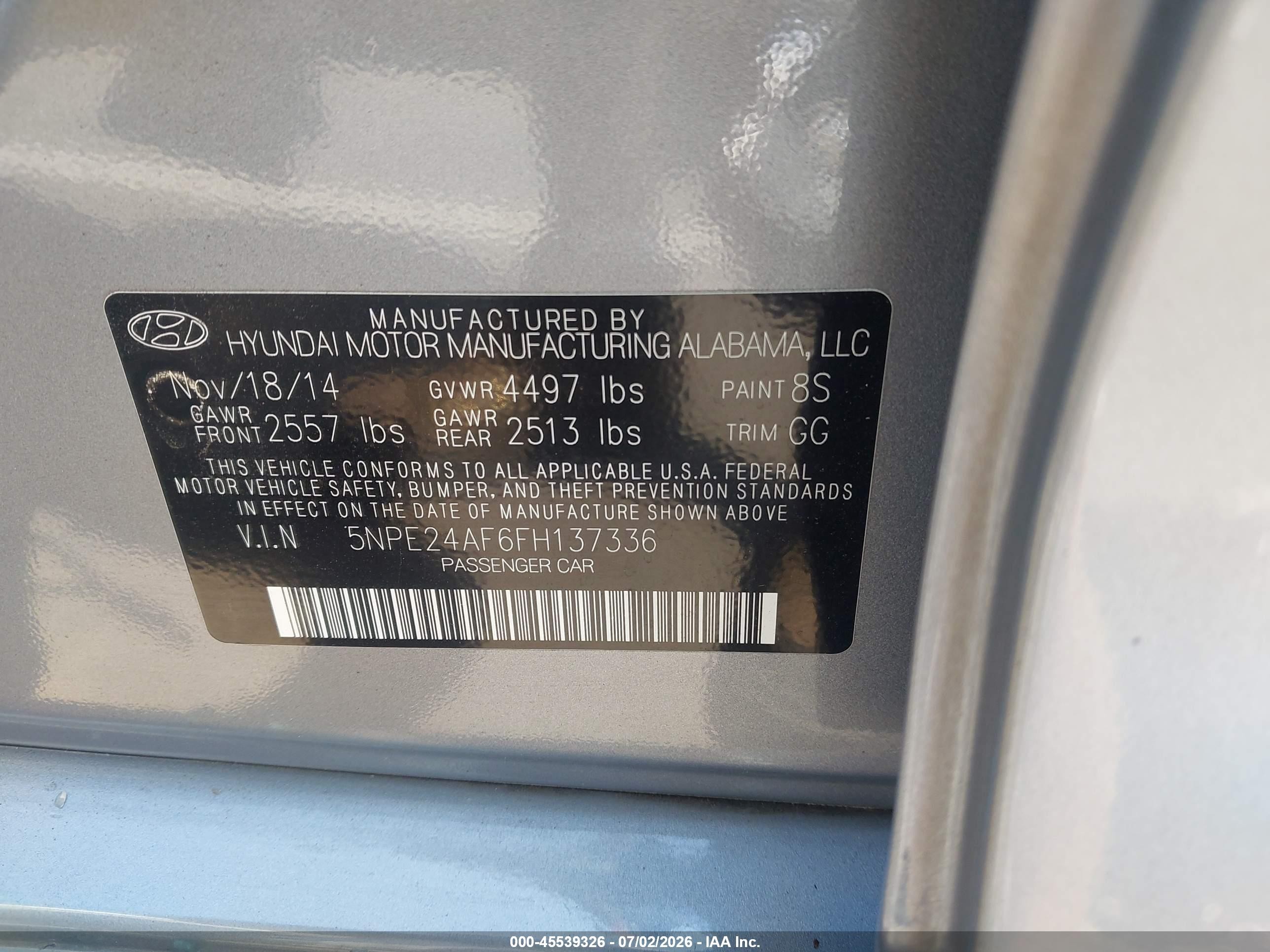 2015 Hyundai Sonata Se Silver vin: 5NPE24AF6FH137336