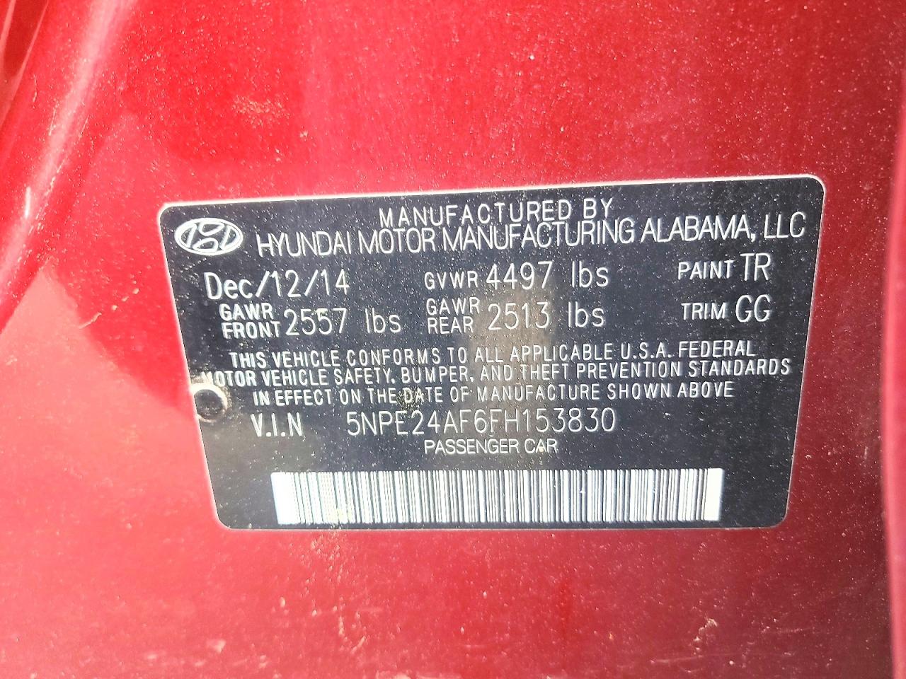 2015 Hyundai Sonata Se Red vin: 5NPE24AF6FH153830