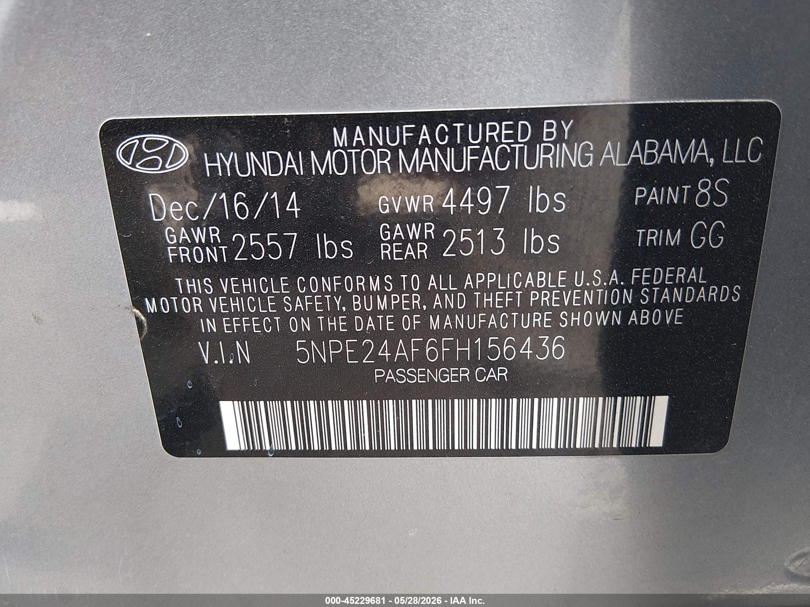 2015 Hyundai Sonata Se Silver vin: 5NPE24AF6FH156436