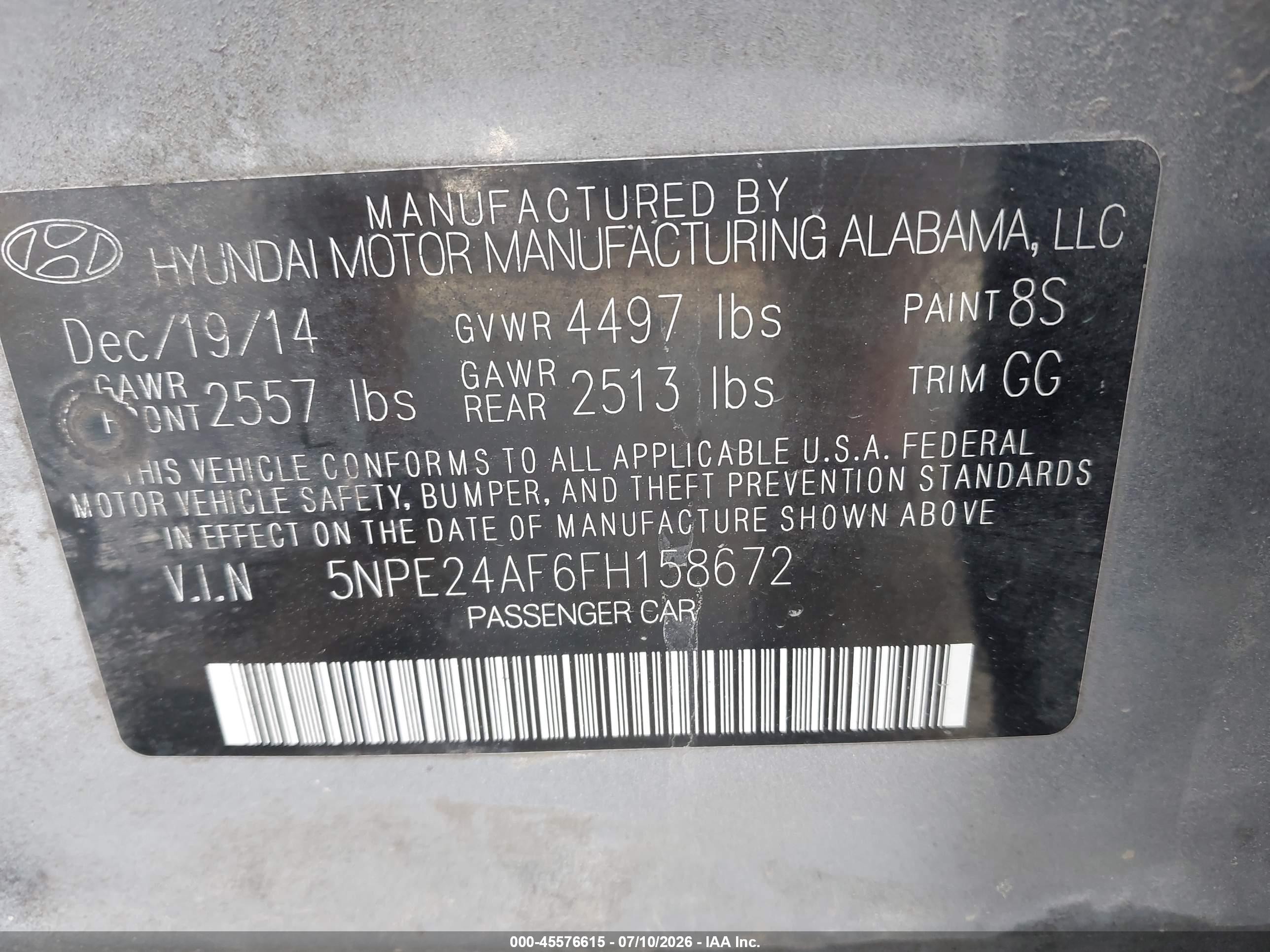 2015 Hyundai Sonata Se Gray vin: 5NPE24AF6FH158672