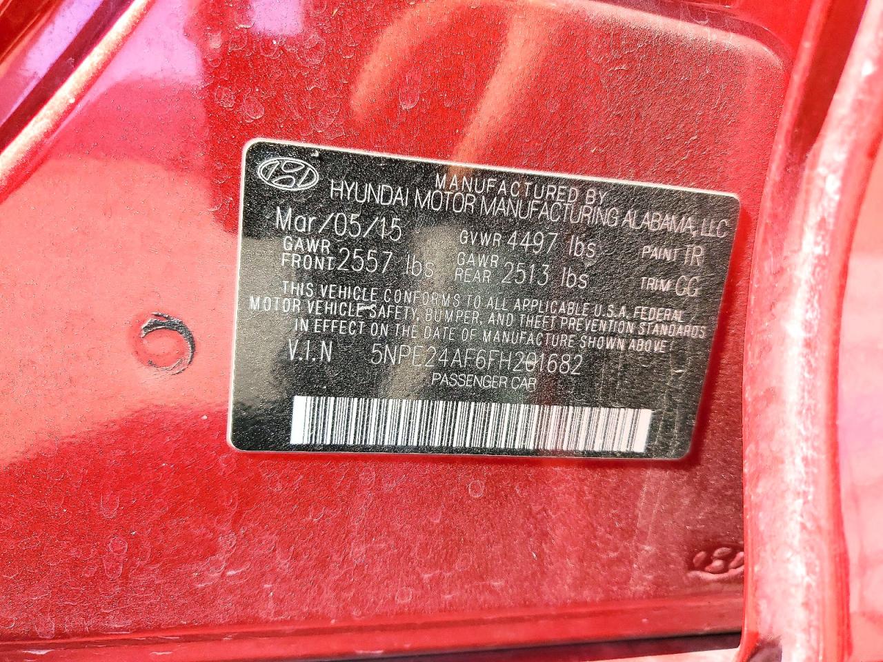 2015 Hyundai Sonata Se Red vin: 5NPE24AF6FH201682