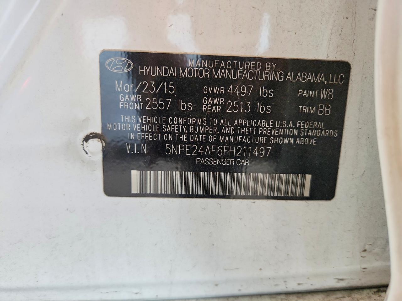 2015 Hyundai Sonata Se White vin: 5NPE24AF6FH211497