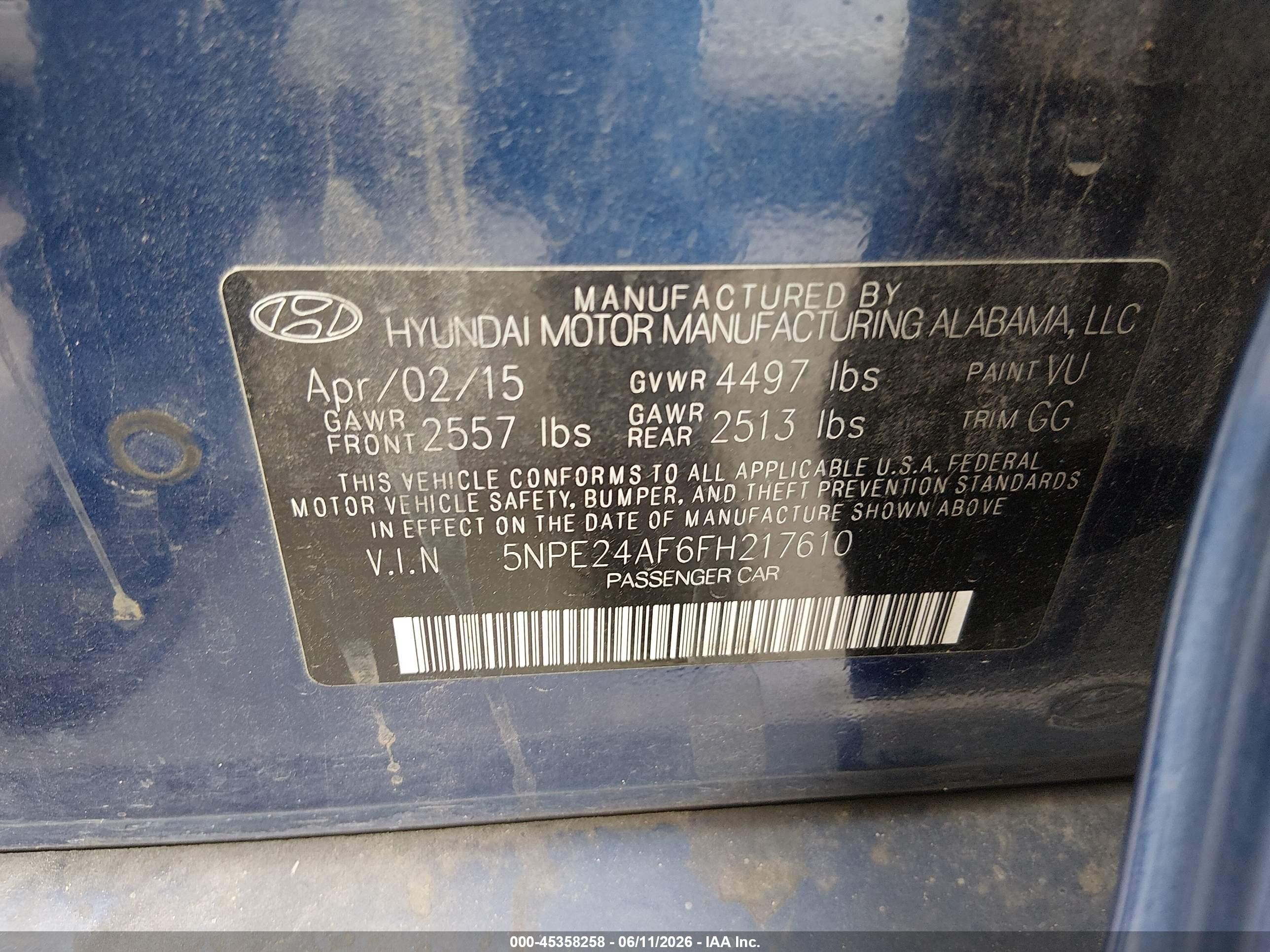 2015 Hyundai Sonata Se Blue vin: 5NPE24AF6FH217610