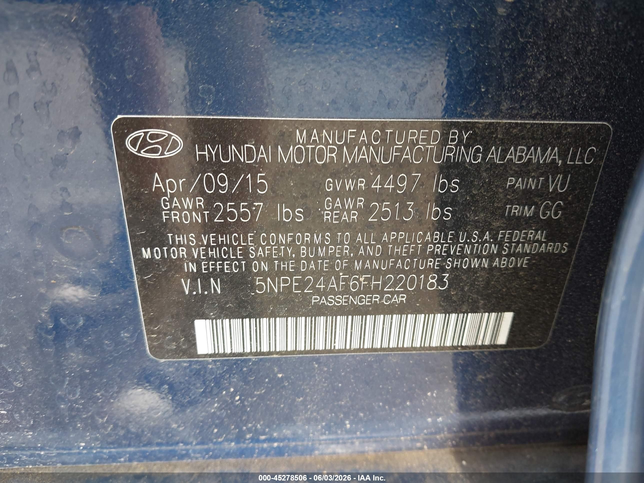 2015 Hyundai Sonata Se Blue vin: 5NPE24AF6FH220183