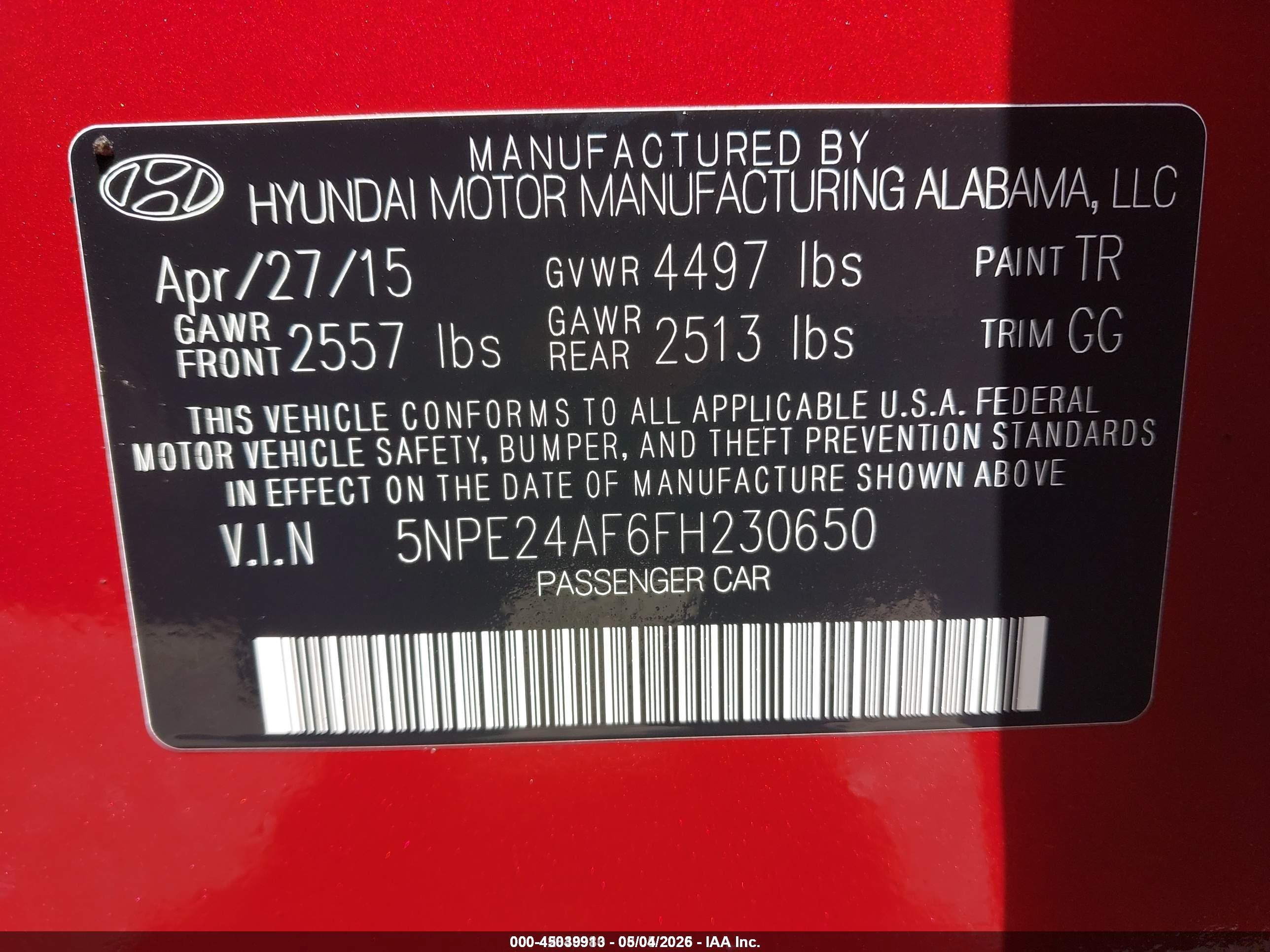2015 Hyundai Sonata Se Burgundy vin: 5NPE24AF6FH230650