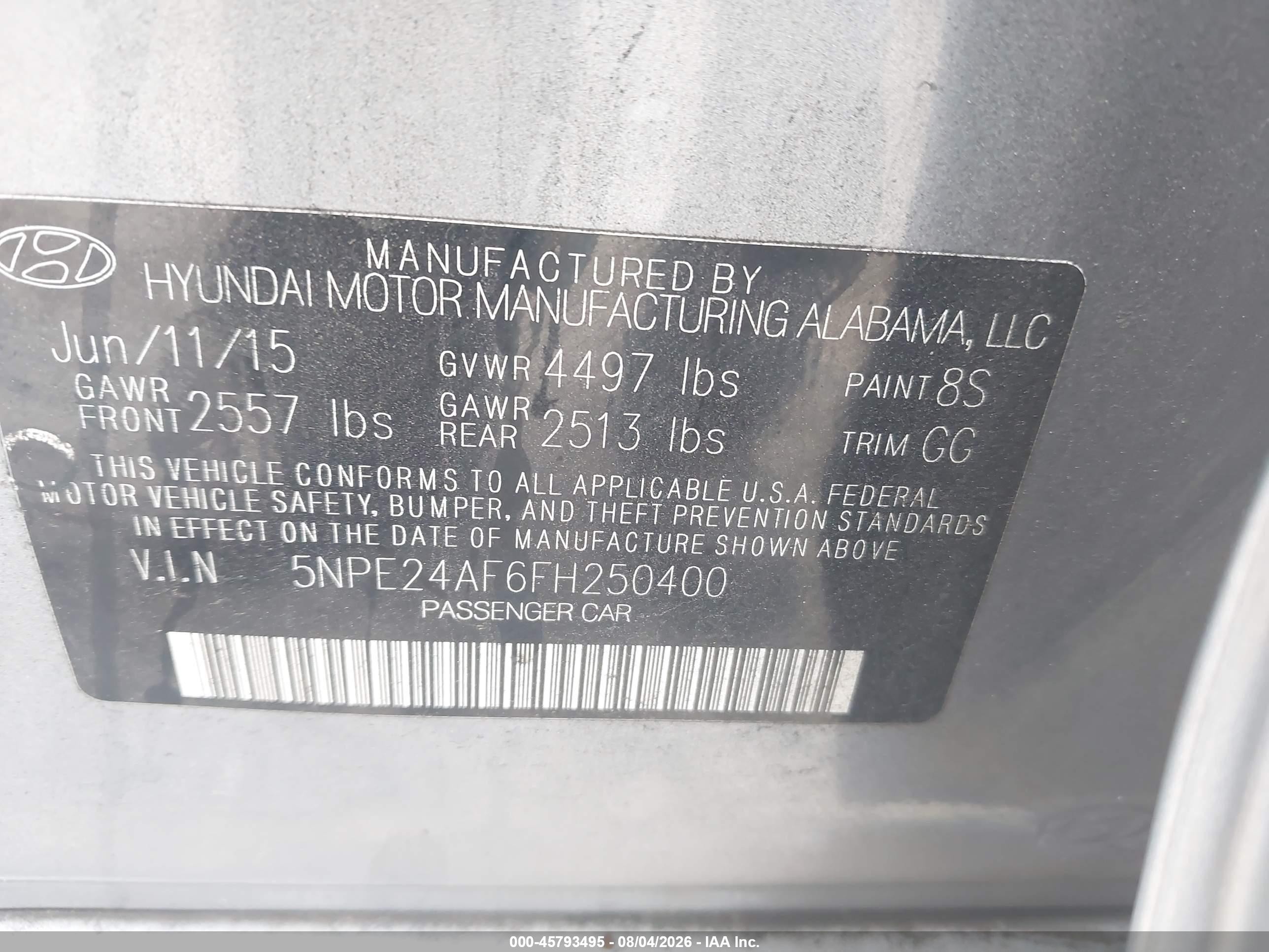 2015 Hyundai Sonata Se Серый vin: 5NPE24AF6FH250400