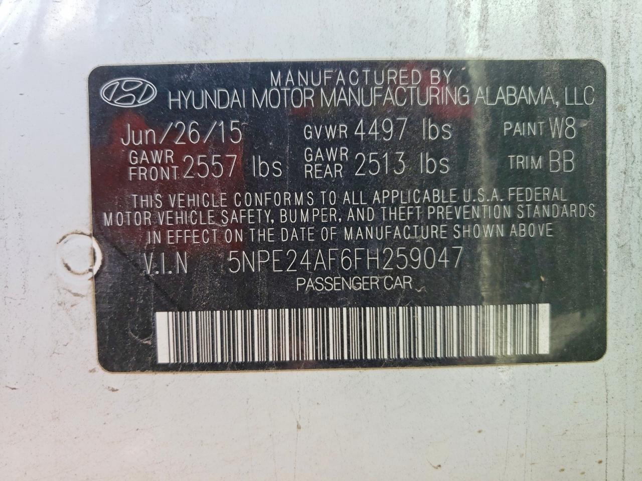 2015 Hyundai Sonata Se White vin: 5NPE24AF6FH259047