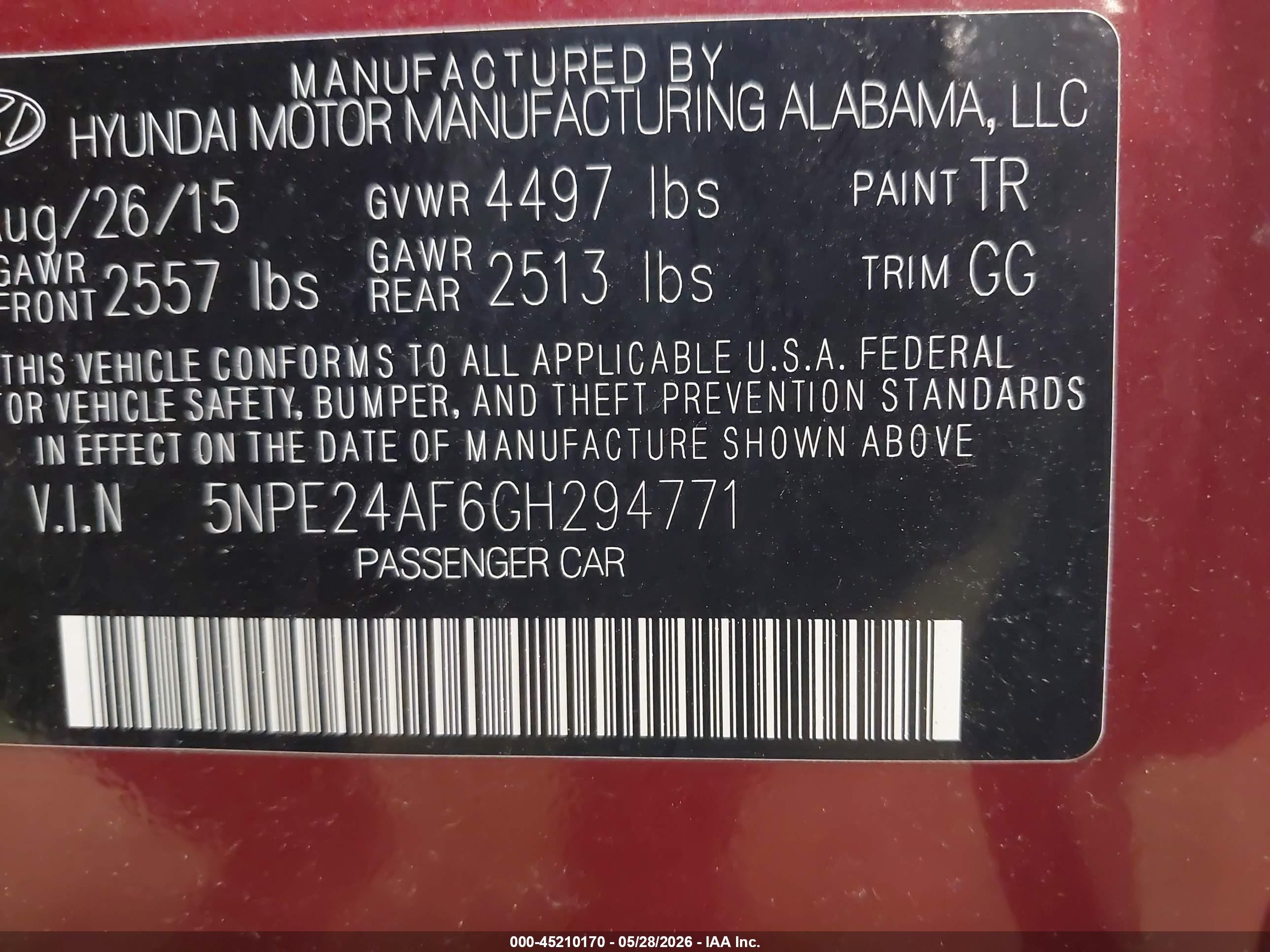 2016 Hyundai Sonata Se Burgundy vin: 5NPE24AF6GH294771