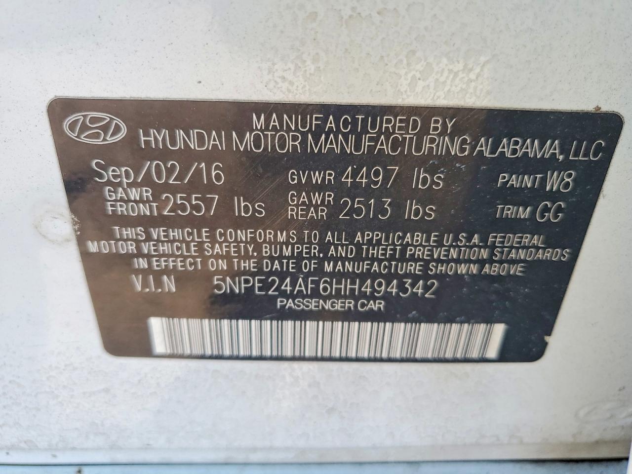 2017 Hyundai Sonata Se White vin: 5NPE24AF6HH494342