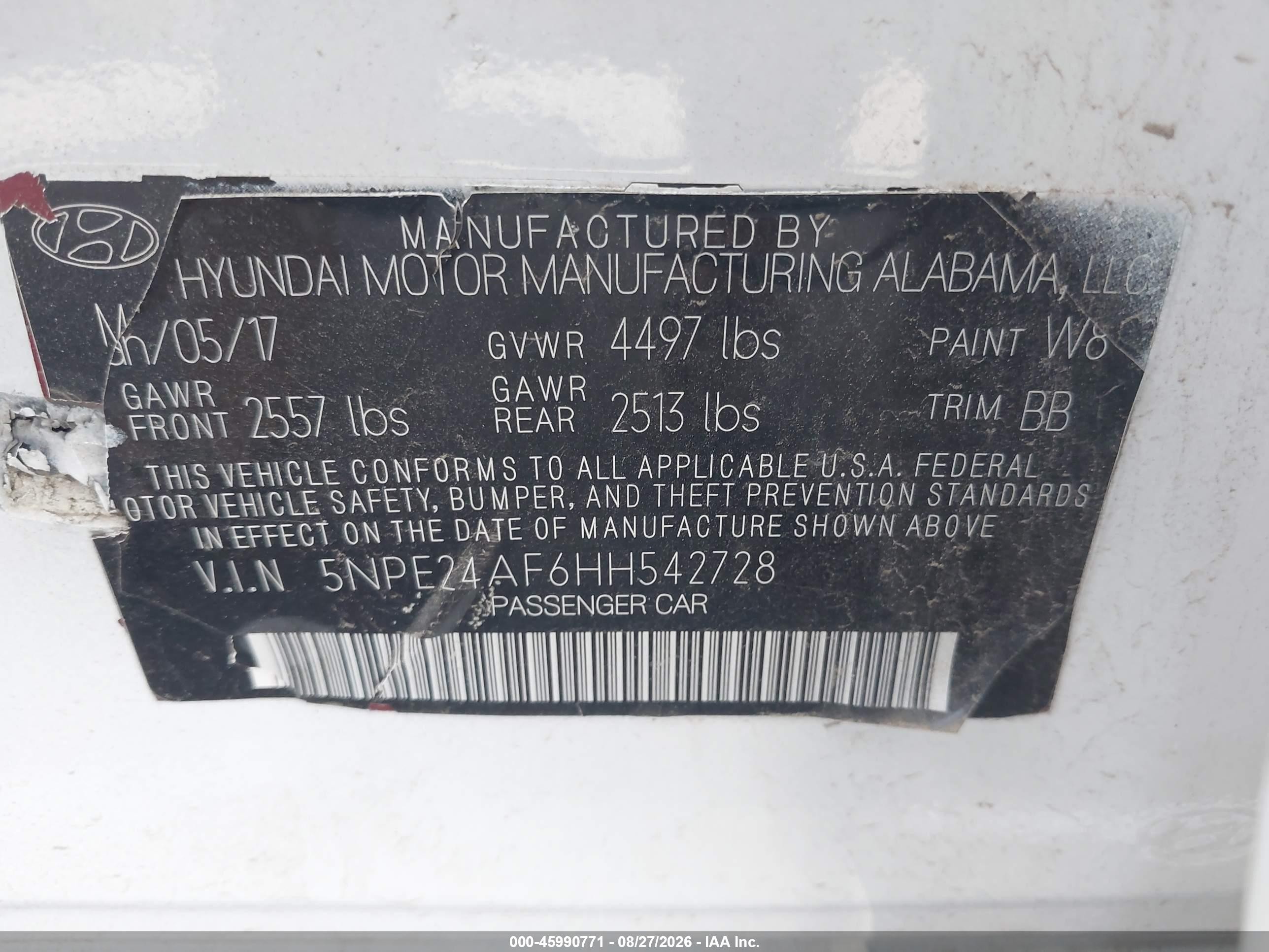2017 Hyundai Sonata   White vin: 5NPE24AF6HH542728