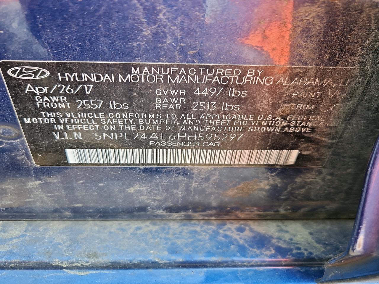 2017 Hyundai Sonata Base Blue vin: 5NPE24AF6HH595297