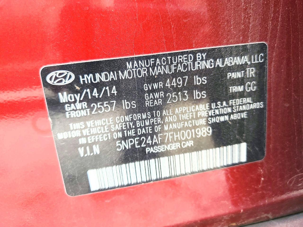 2015 Hyundai Sonata Se Maroon vin: 5NPE24AF7FH001989