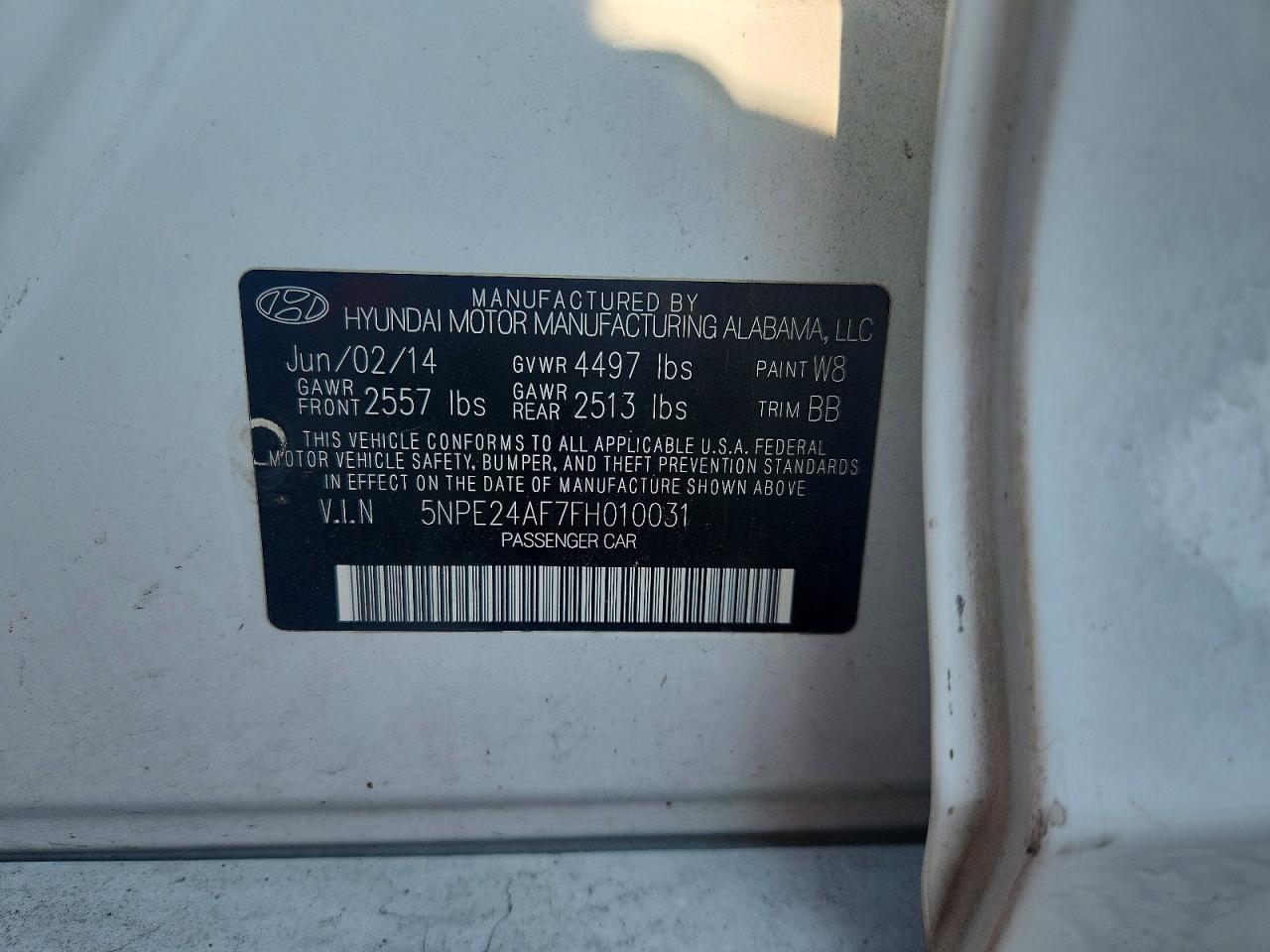 2015 Hyundai Sonata Se White vin: 5NPE24AF7FH010031